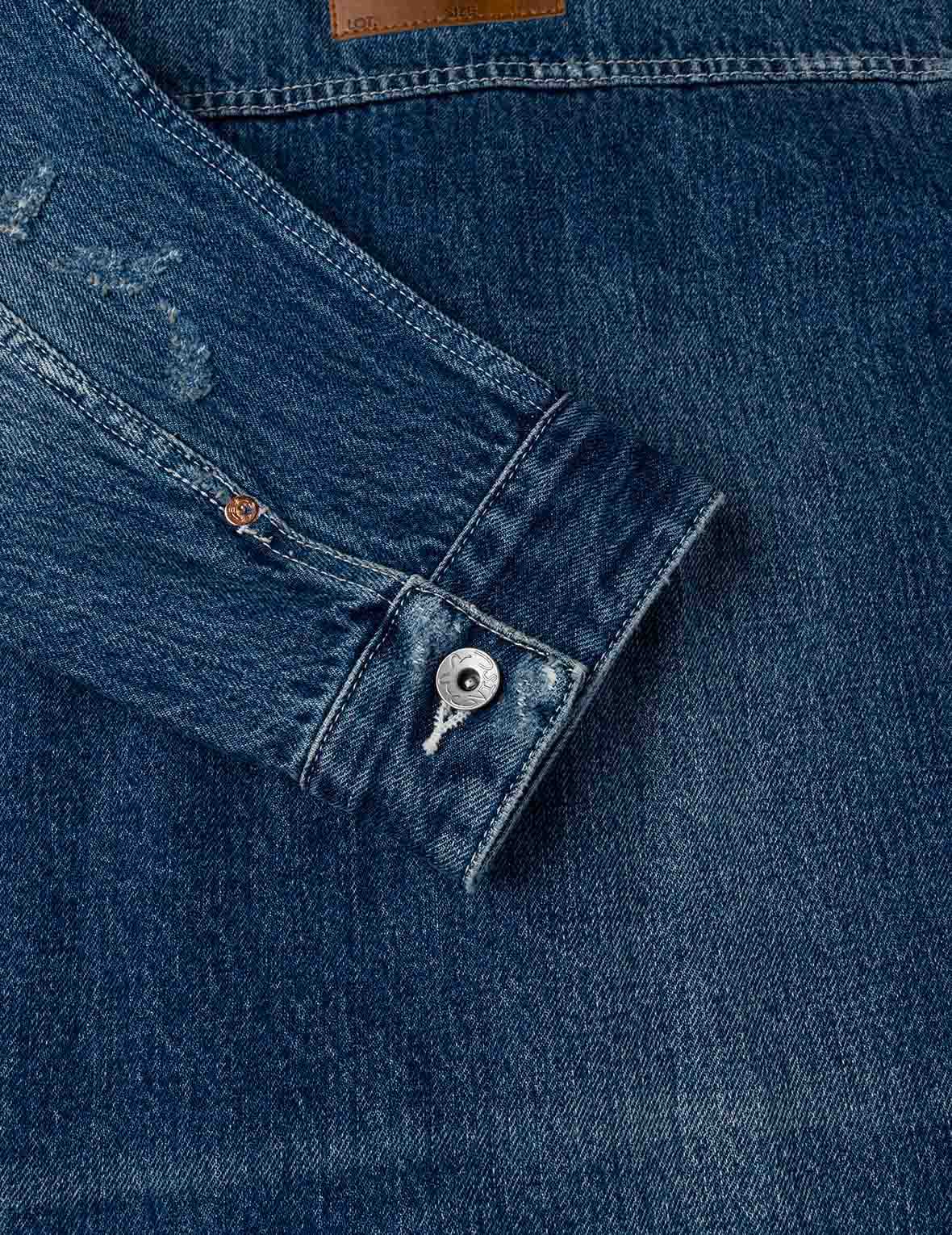 Distressed Seagull Print Relax Fit Vintage Washed Denim Jacket