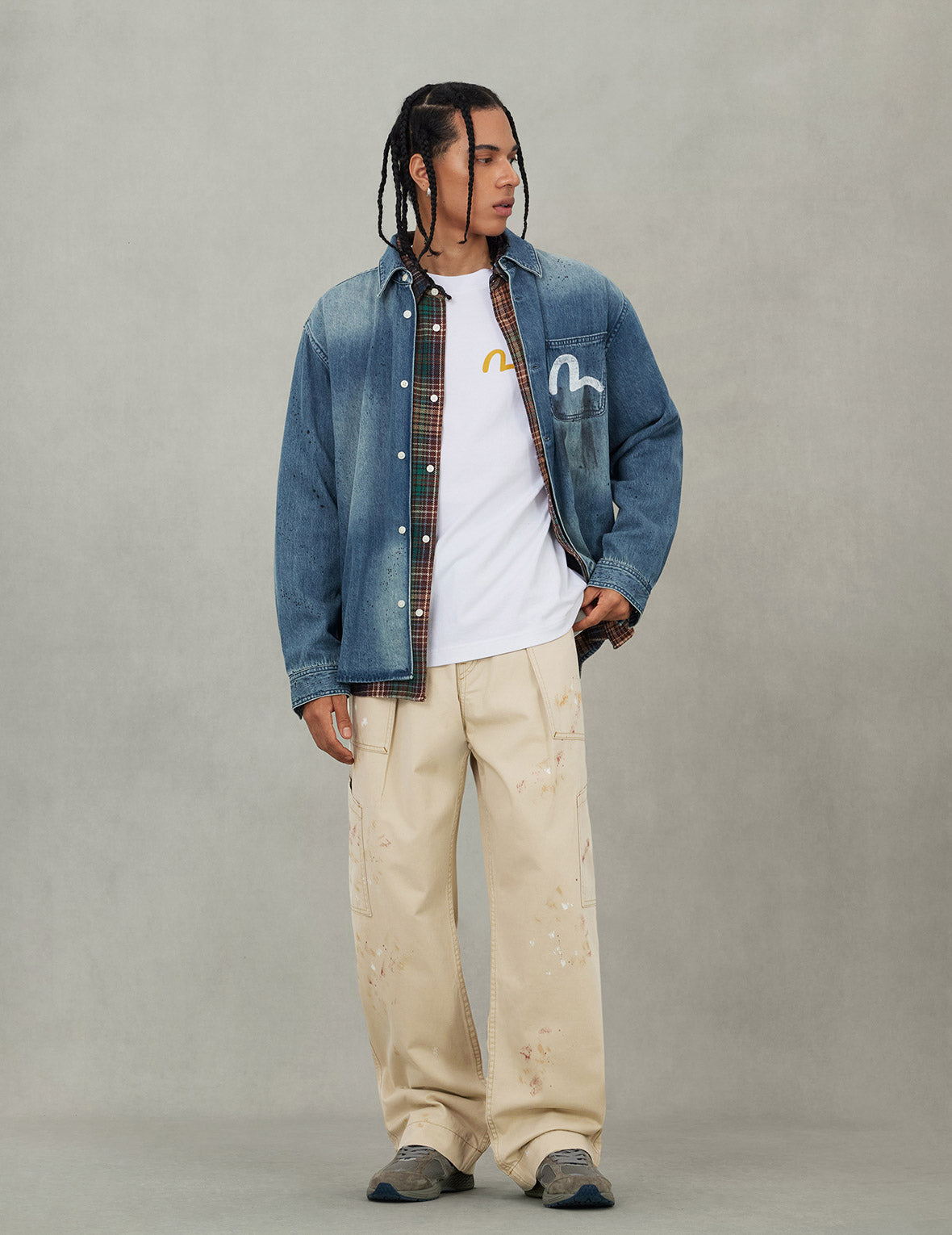 Splash Ink Seagull Print Regular Fit Denim Shirt