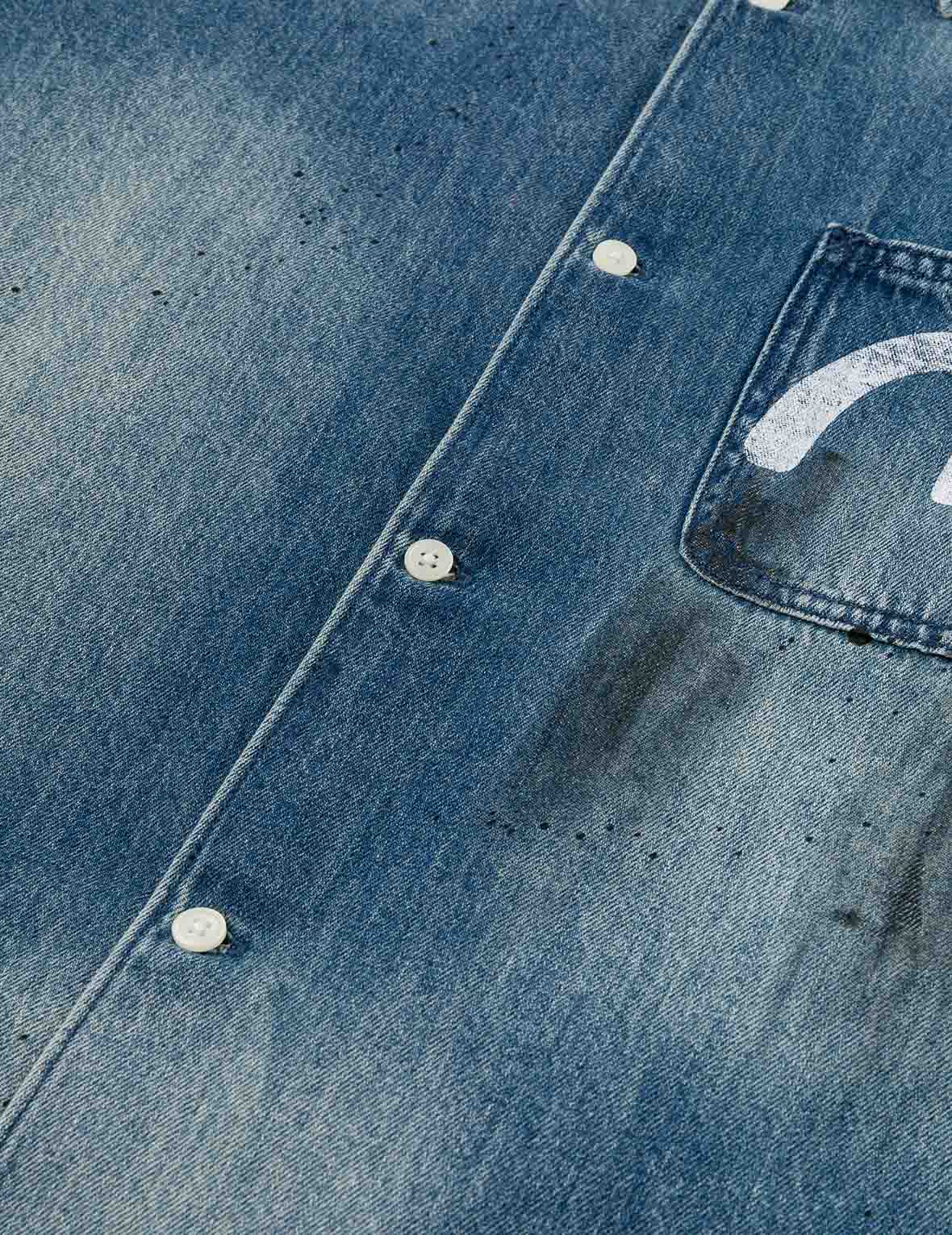 Splash Ink Seagull Print Regular Fit Denim Shirt