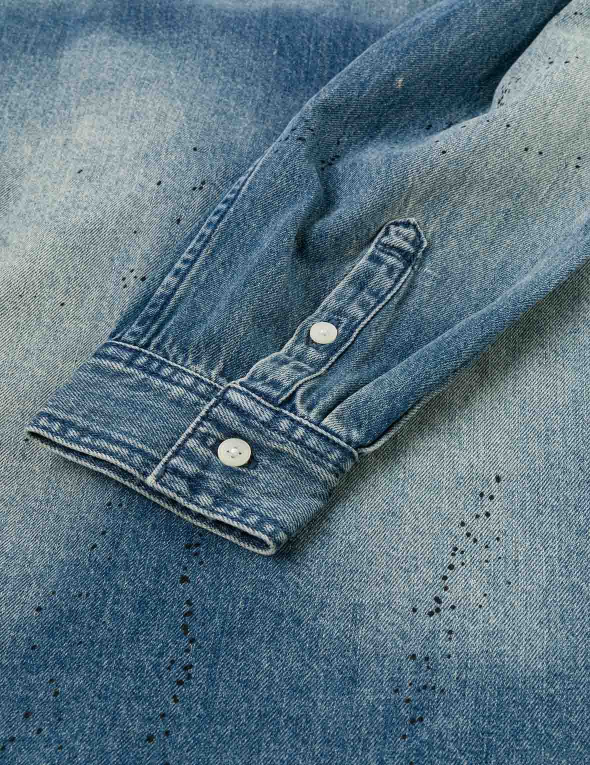 Splash Ink Seagull Print Regular Fit Denim Shirt