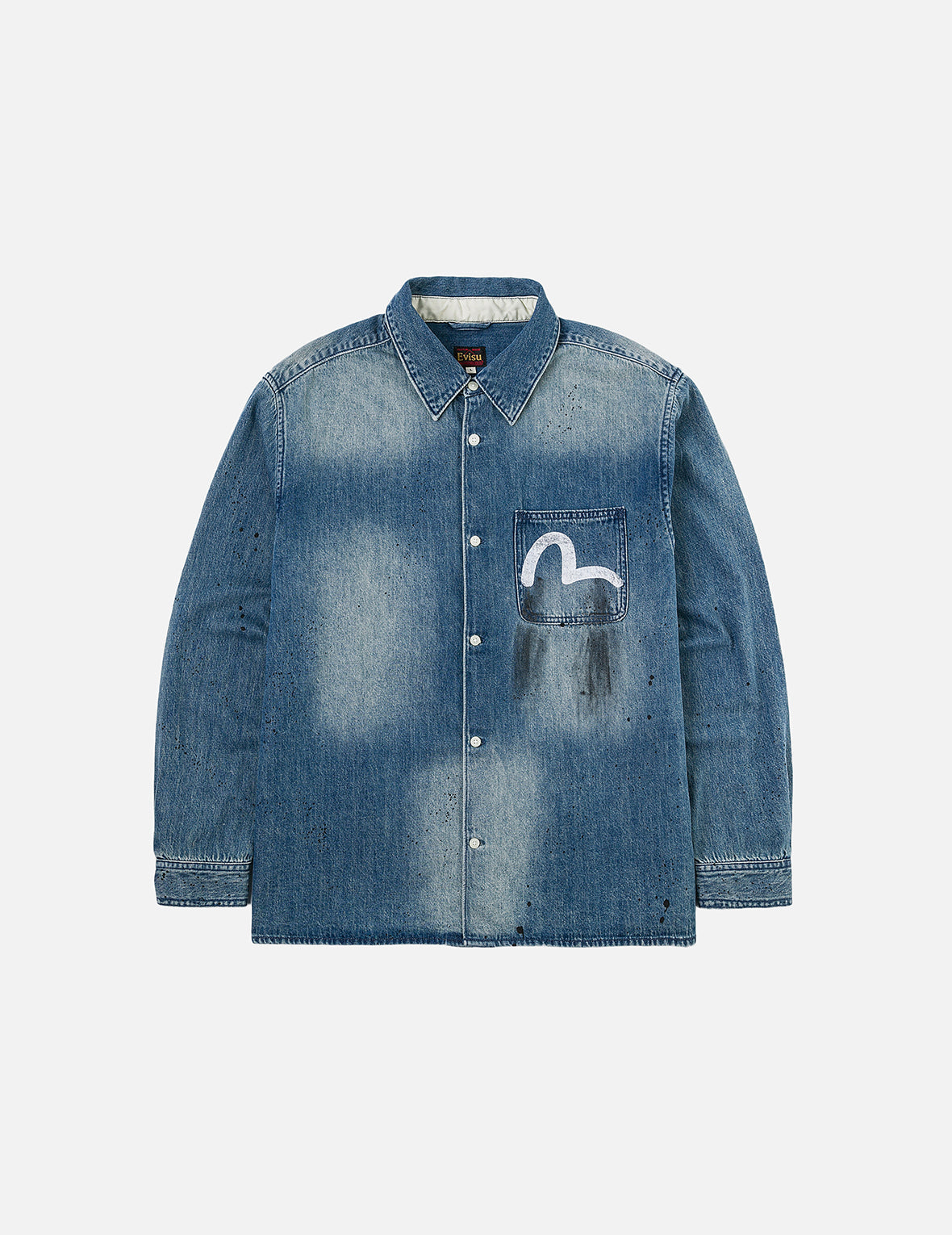 Splash Ink Seagull Print Regular Fit Denim Shirt