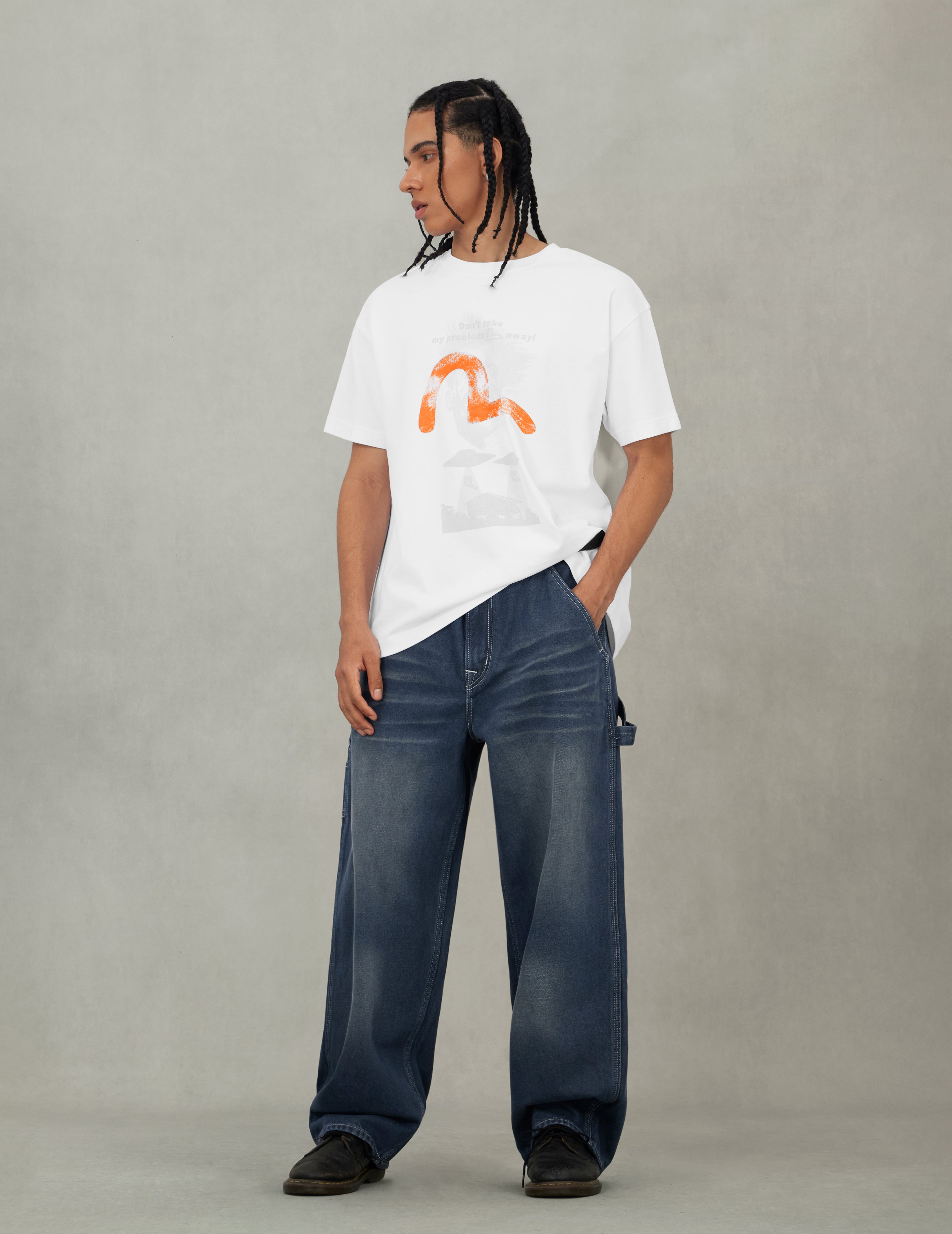 Distressed Seagull Print Loose Fit Cargo Jeans