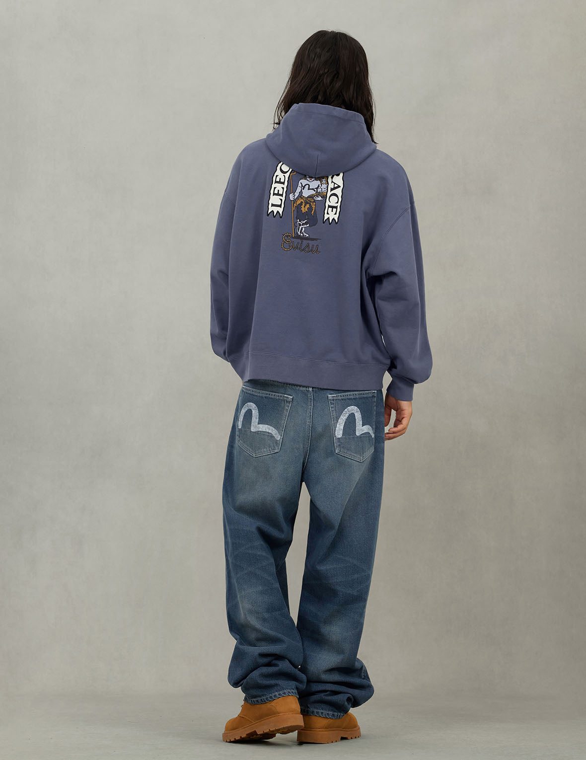 Distressed Seagull Print with Irregular Patches Loose Fit Denim Jeans