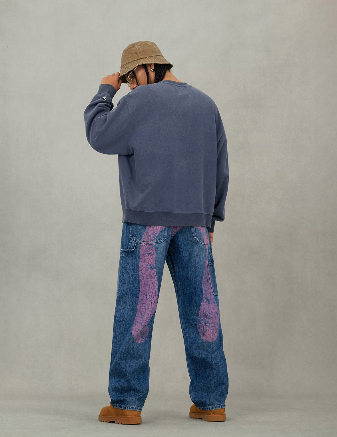 Washed and Distressed Daicock Print Relax Fit Jeans