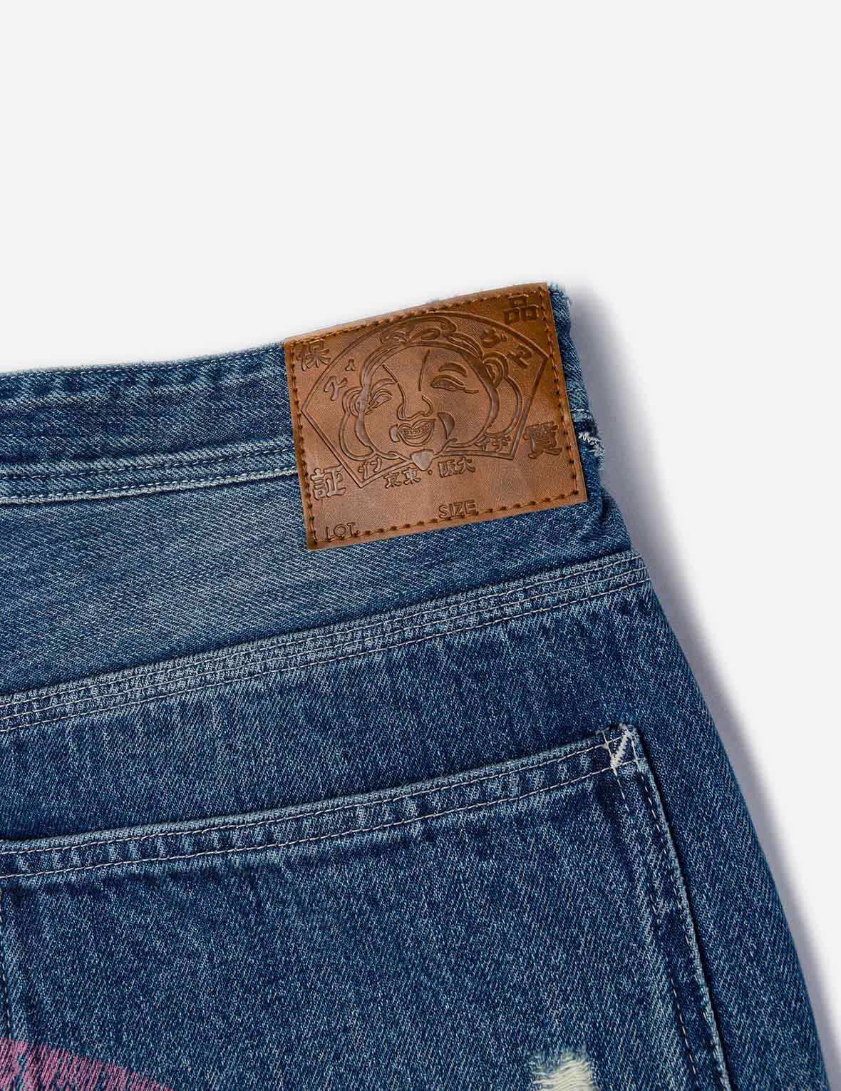 Washed and Distressed Daicock Print Relax Fit Jeans