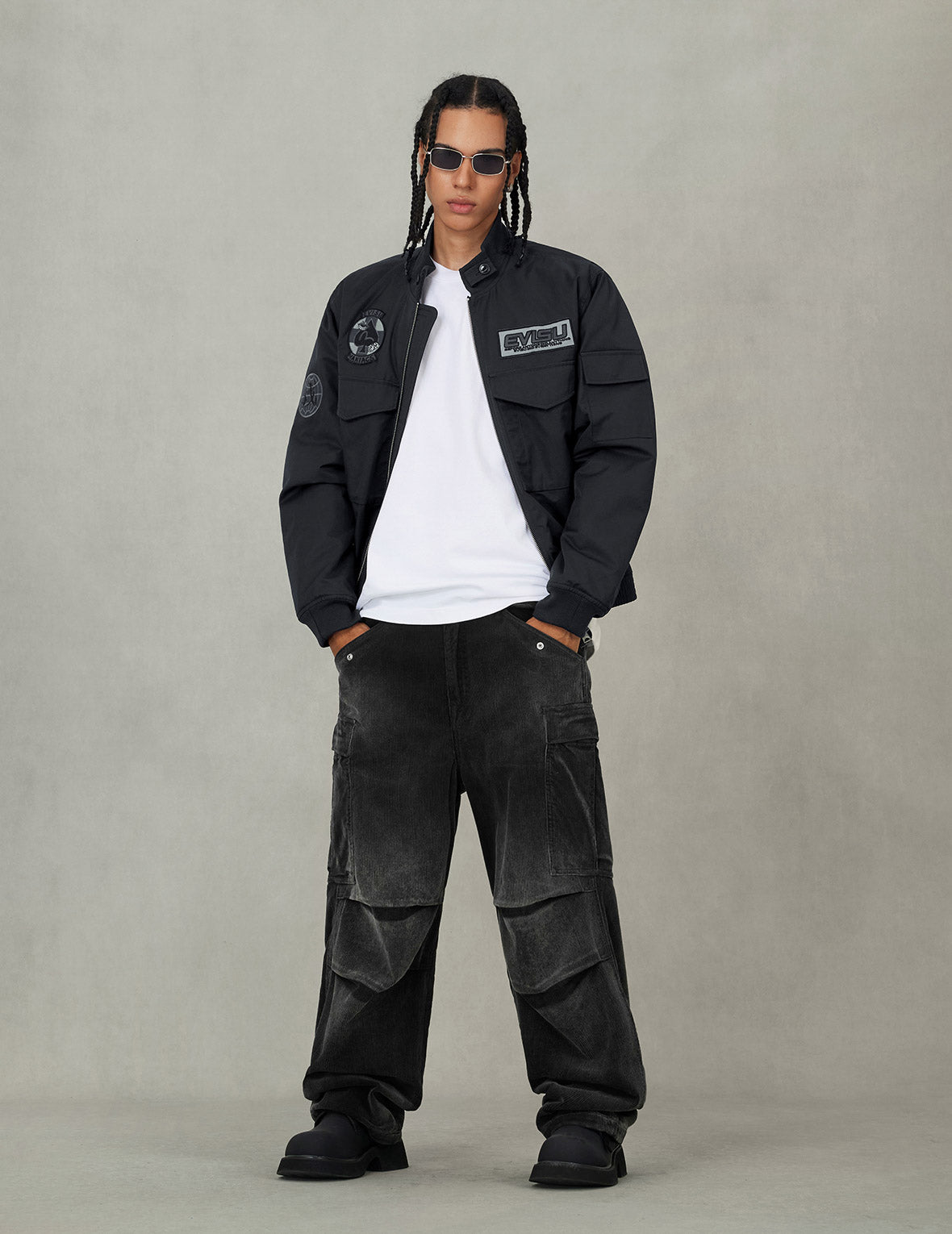 Multi Logo Badges Embroidery Regular Fit Padded Bomber Jacket