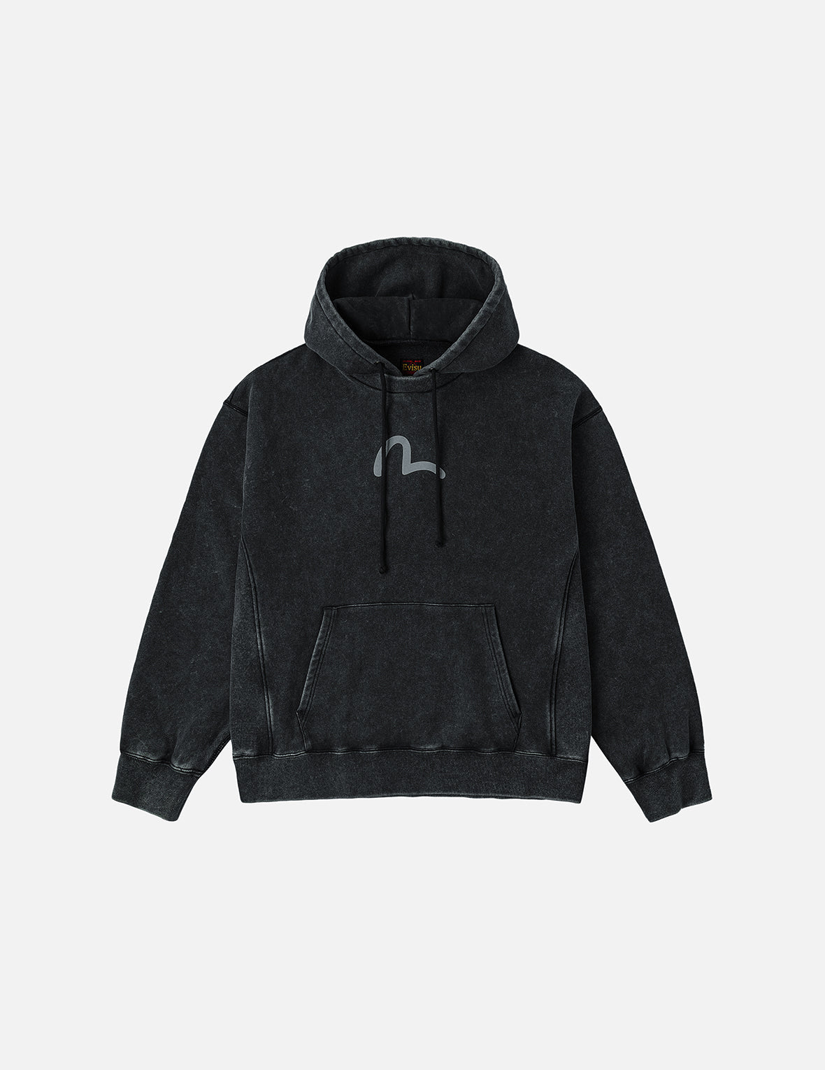 Washed Seagull and Logo Print Relax Fit Hoodie