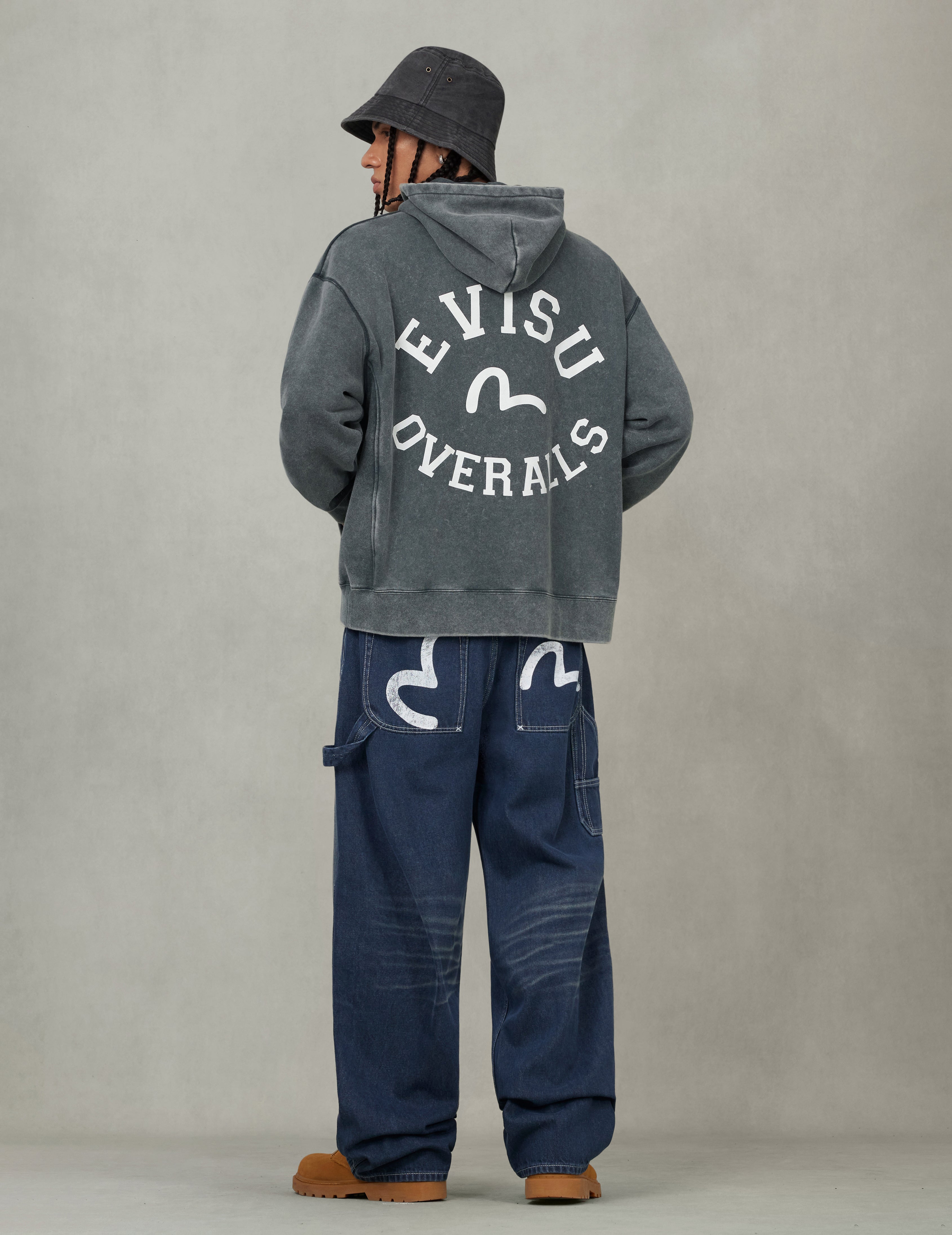 Washed Seagull and Logo Print Relax Fit Hoodie