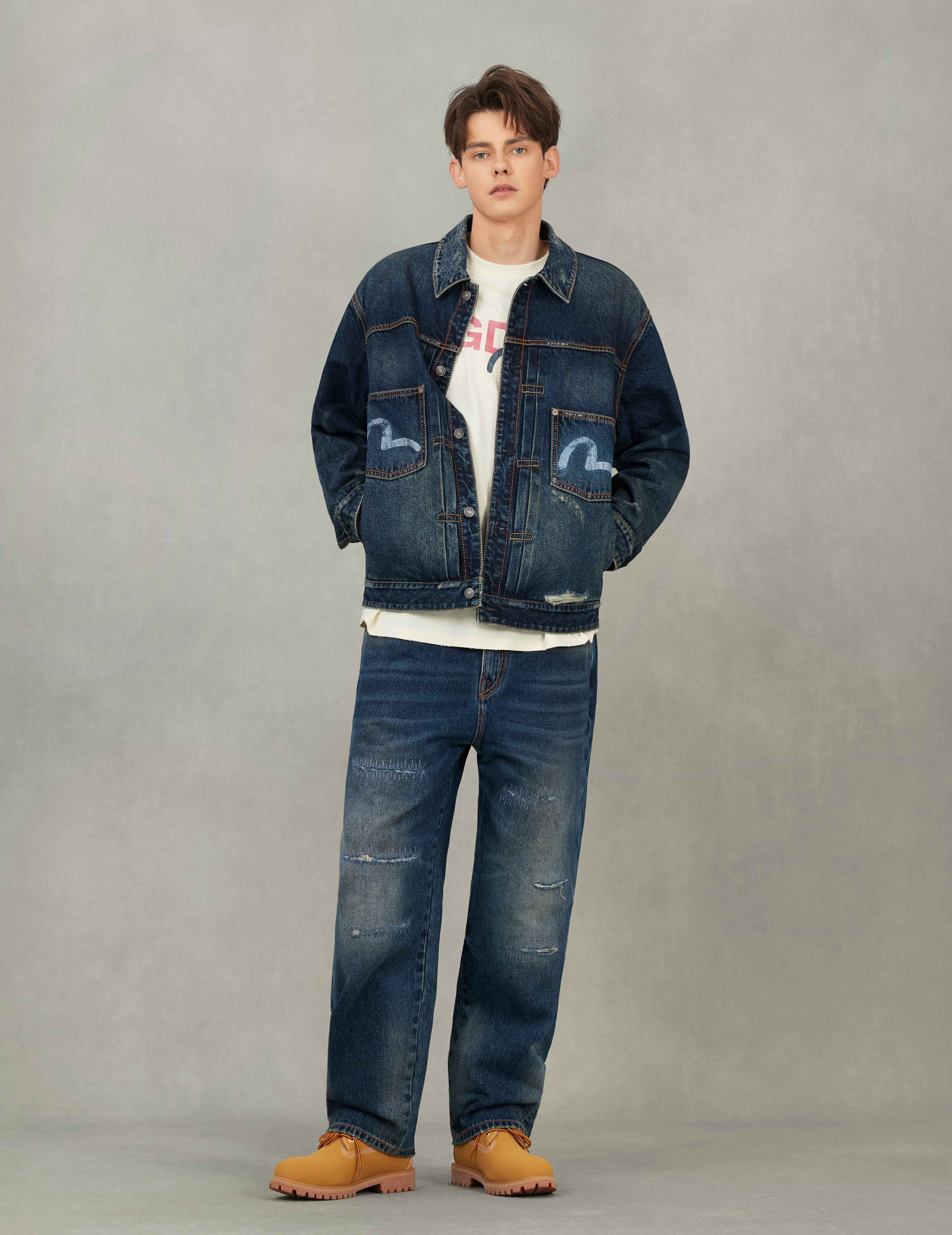 EVISU X GDC 洗水宽版休闲牛仔外套