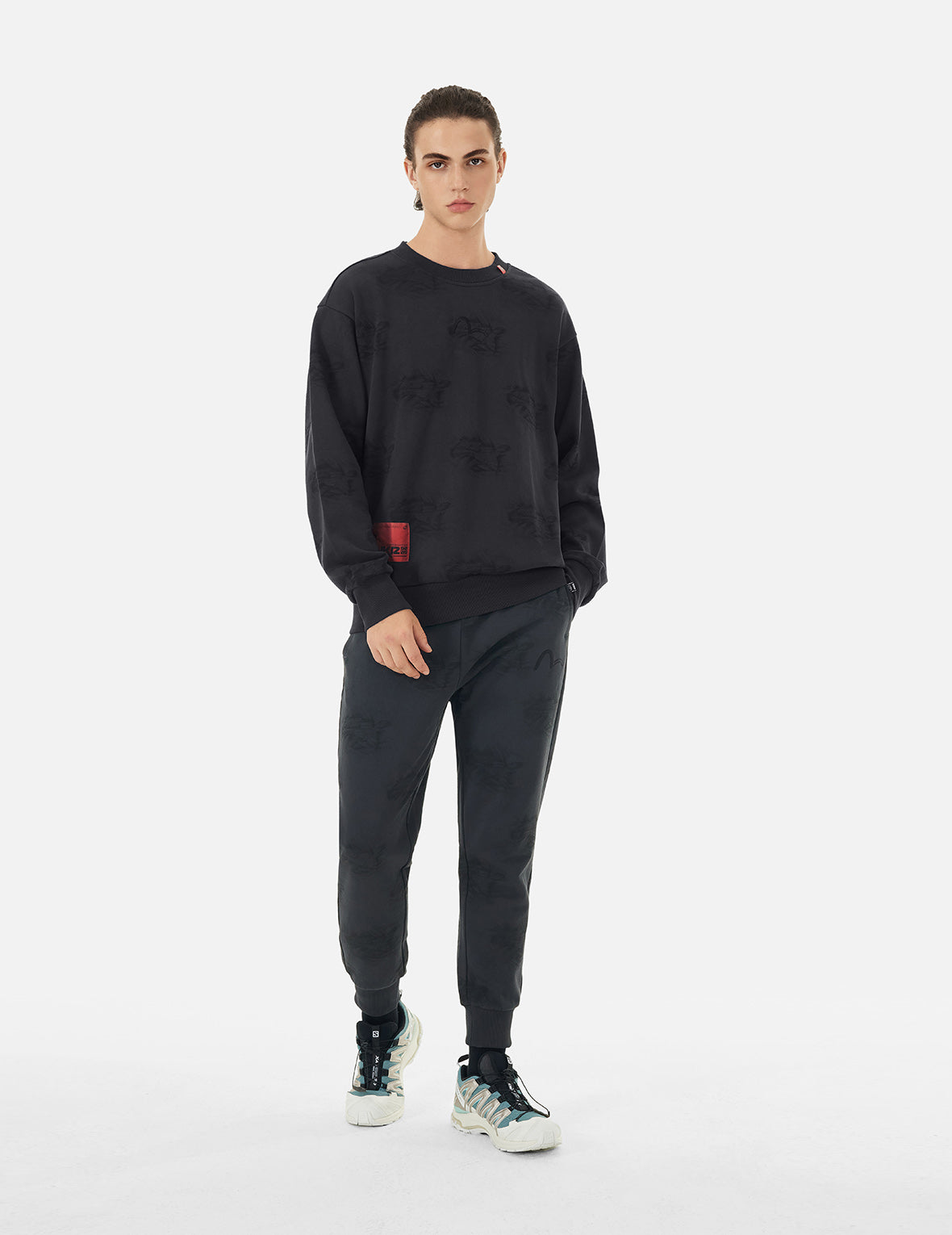 Allover Crinkle Logo Print Regular Fit Sweatshirt