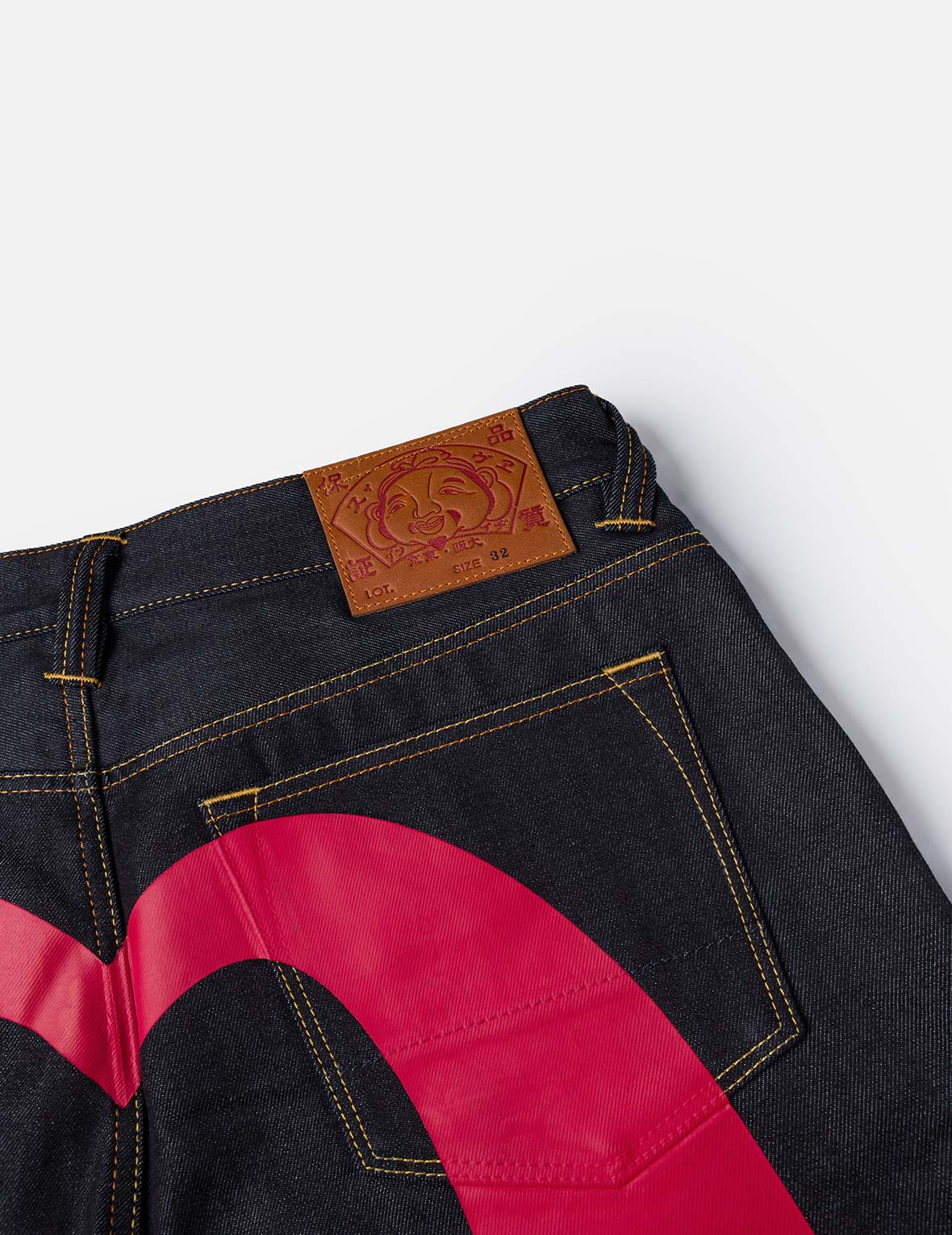 红色大M印花宽松版型牛仔裤 #2038