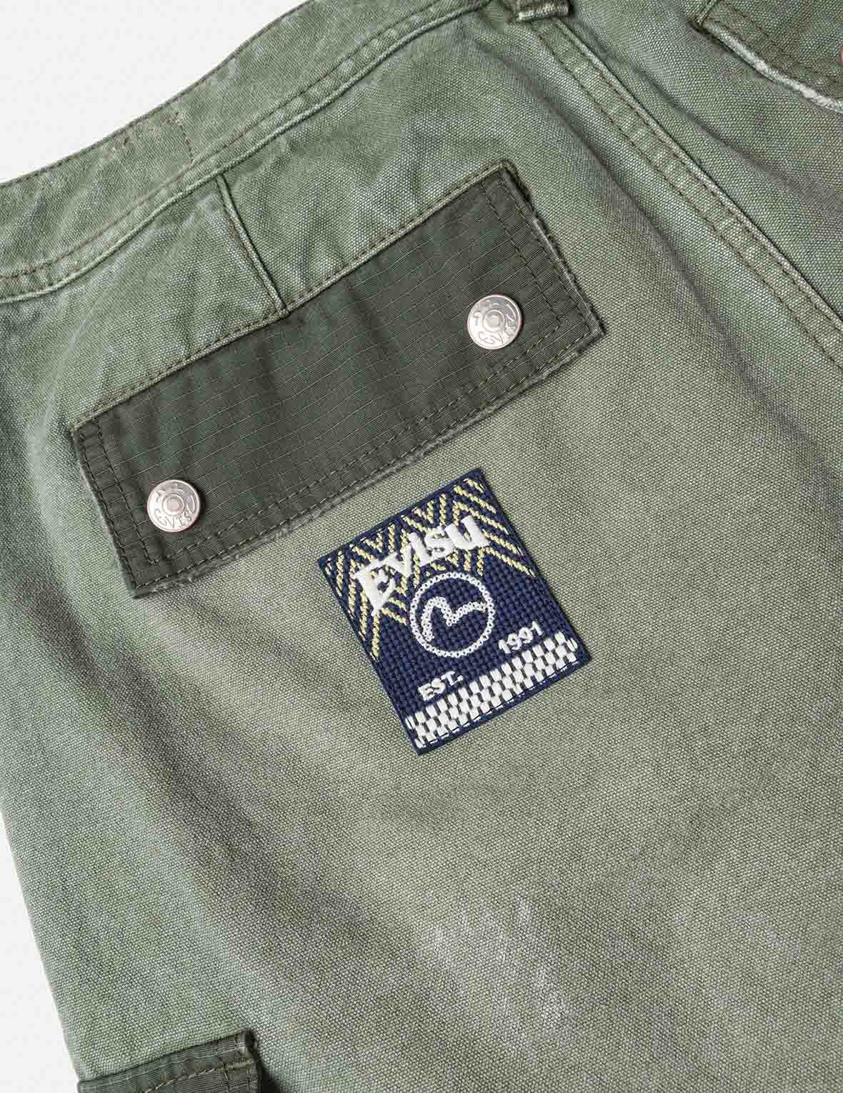 Dual Seagull Print Loose Fit Washed Woven Cargo Joggers