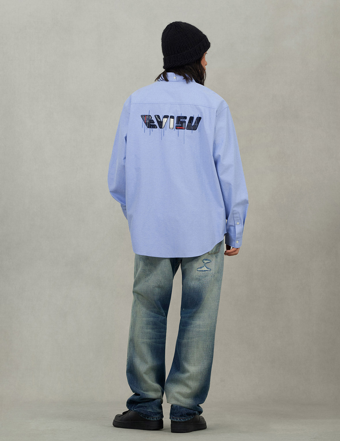 Logo Sashiko and Seagull Print Relax Fit Long-sleeve Shirt