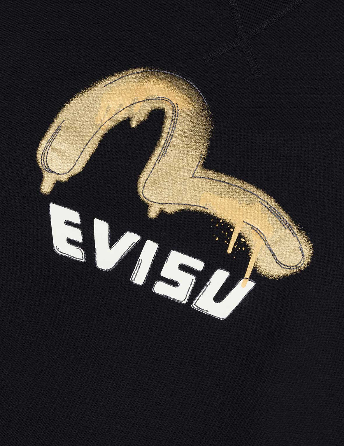 Graffiti Seagull Print and Sashiko Relax Fit Sweatshirt