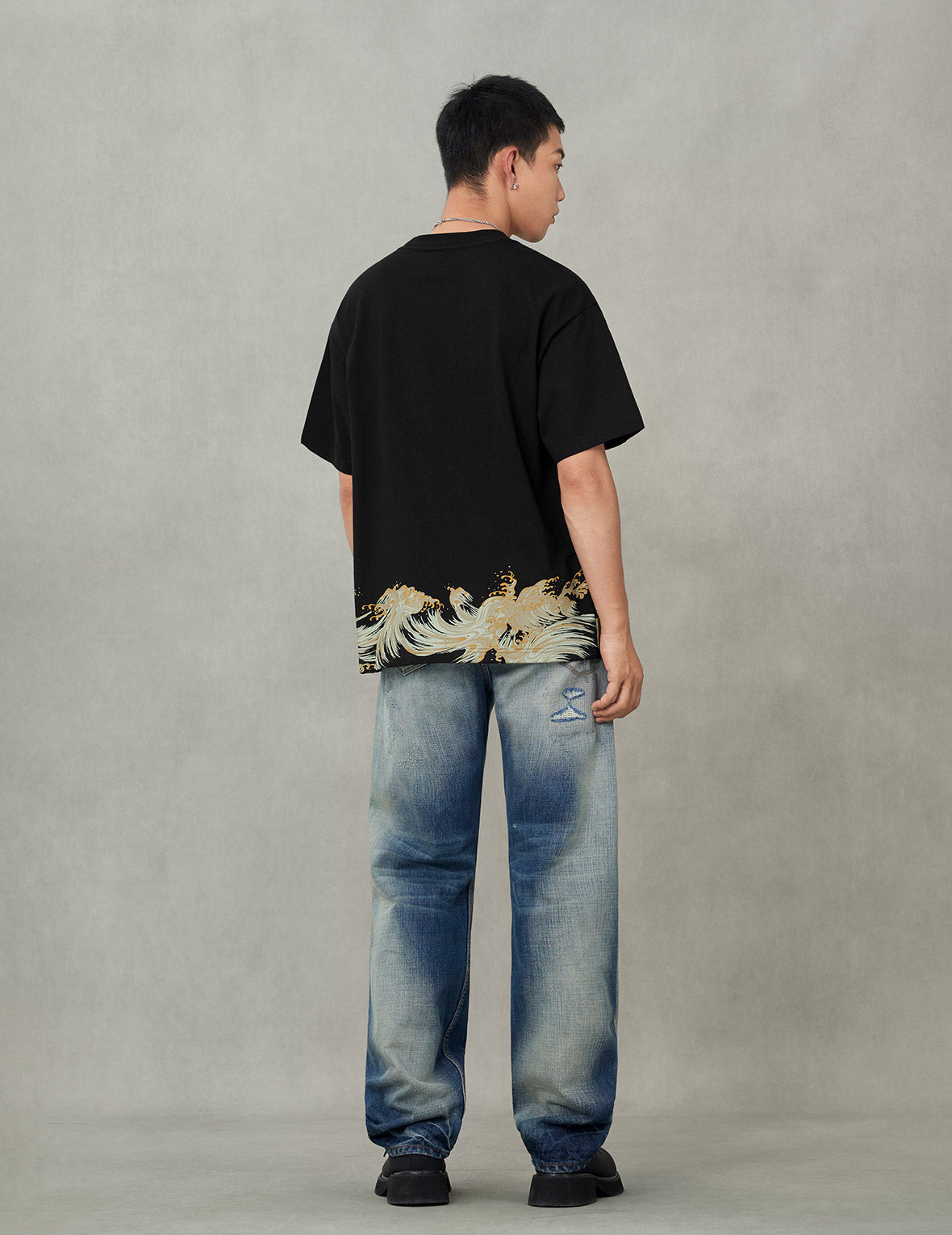 Seagull and Wave Print Relax Fit T-Shirt