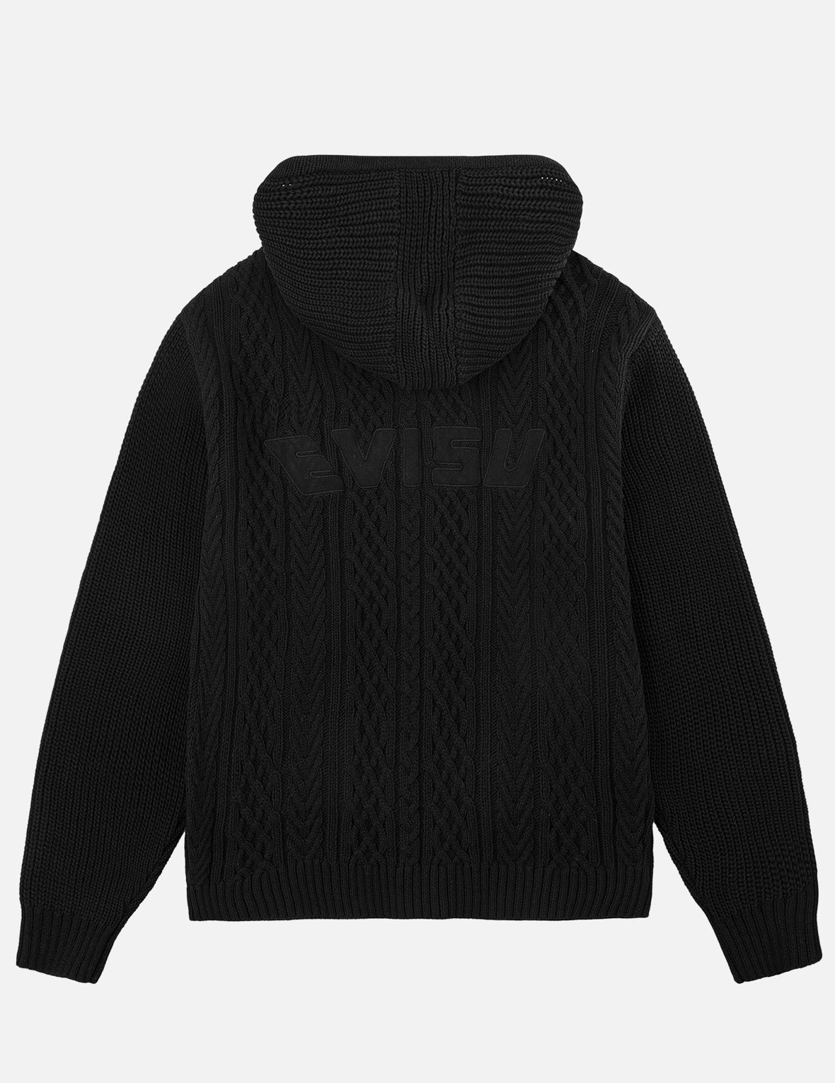 Evisu Logo Cable Knit Zip Hoodie Cardigan