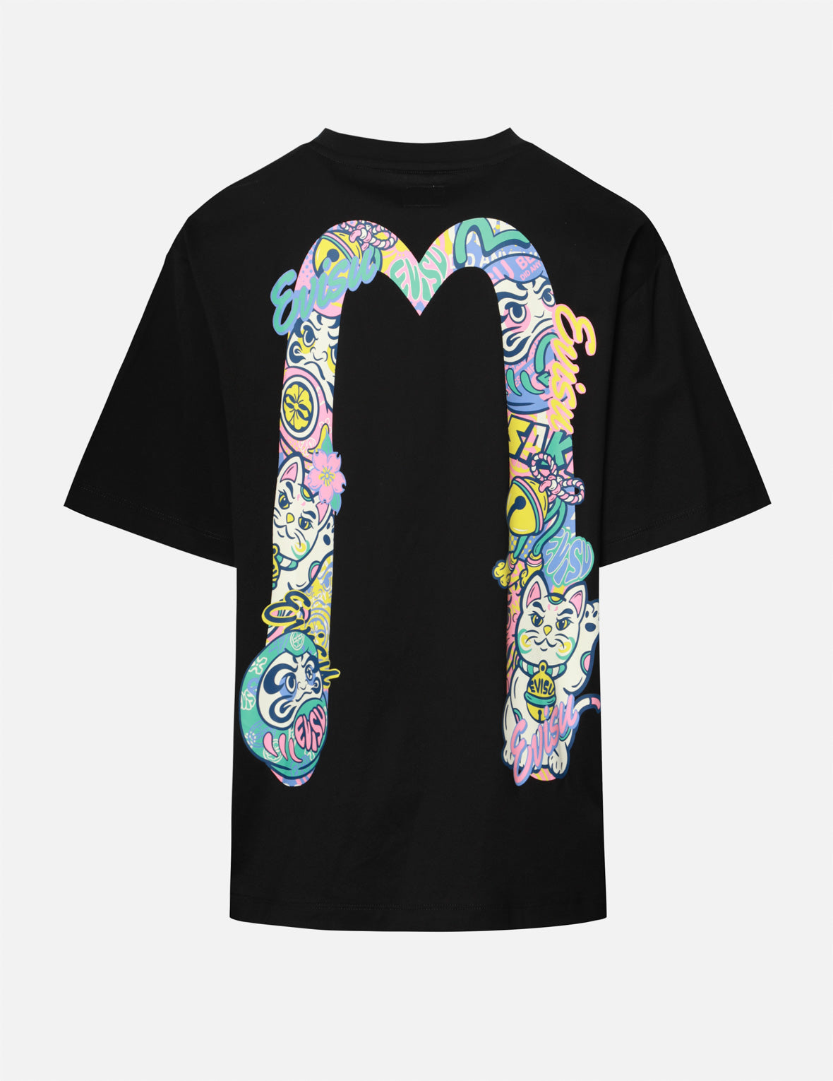 达磨与招财猫图案大M印花超宽版型T恤