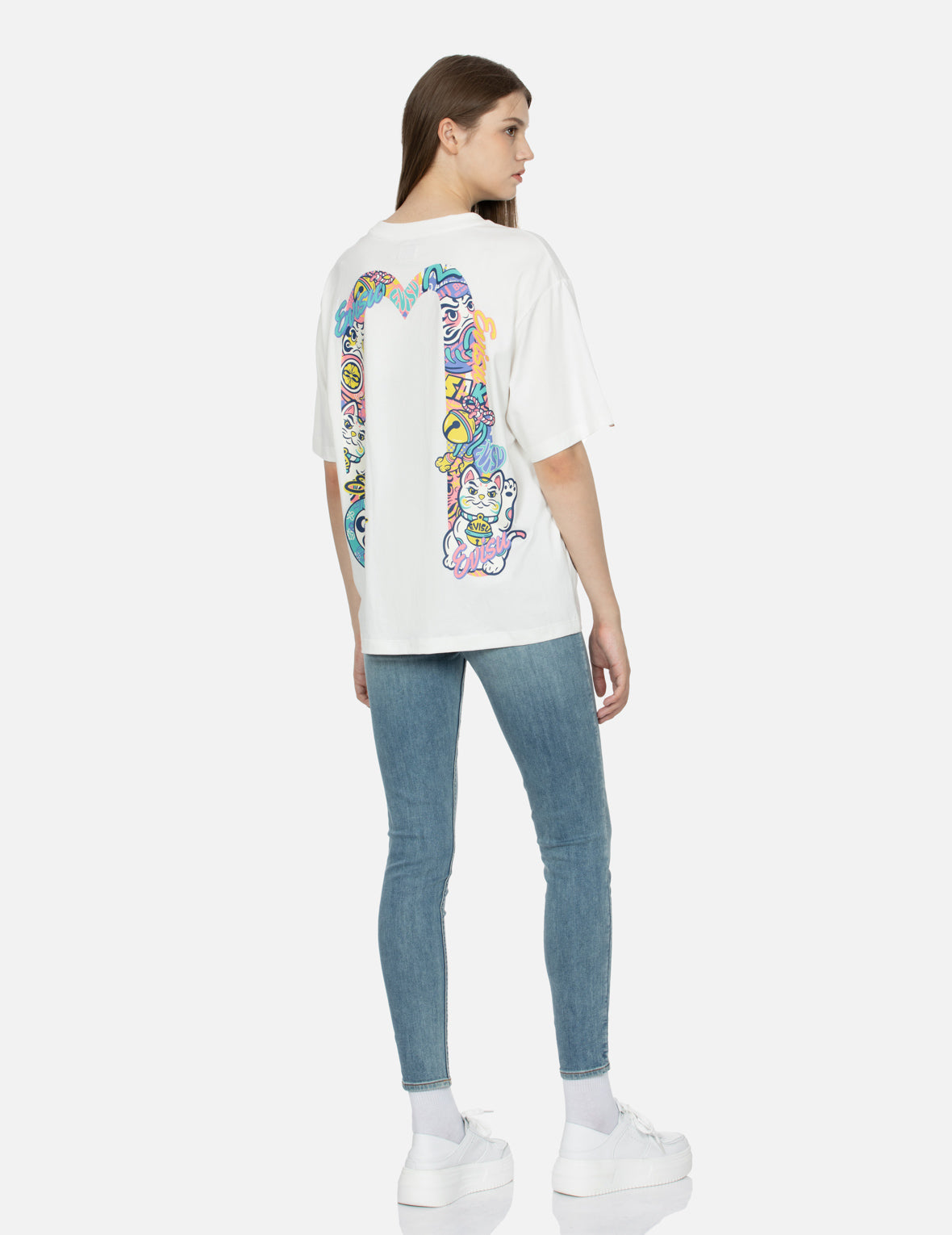 达磨与招财猫图案大M印花超宽版型T恤