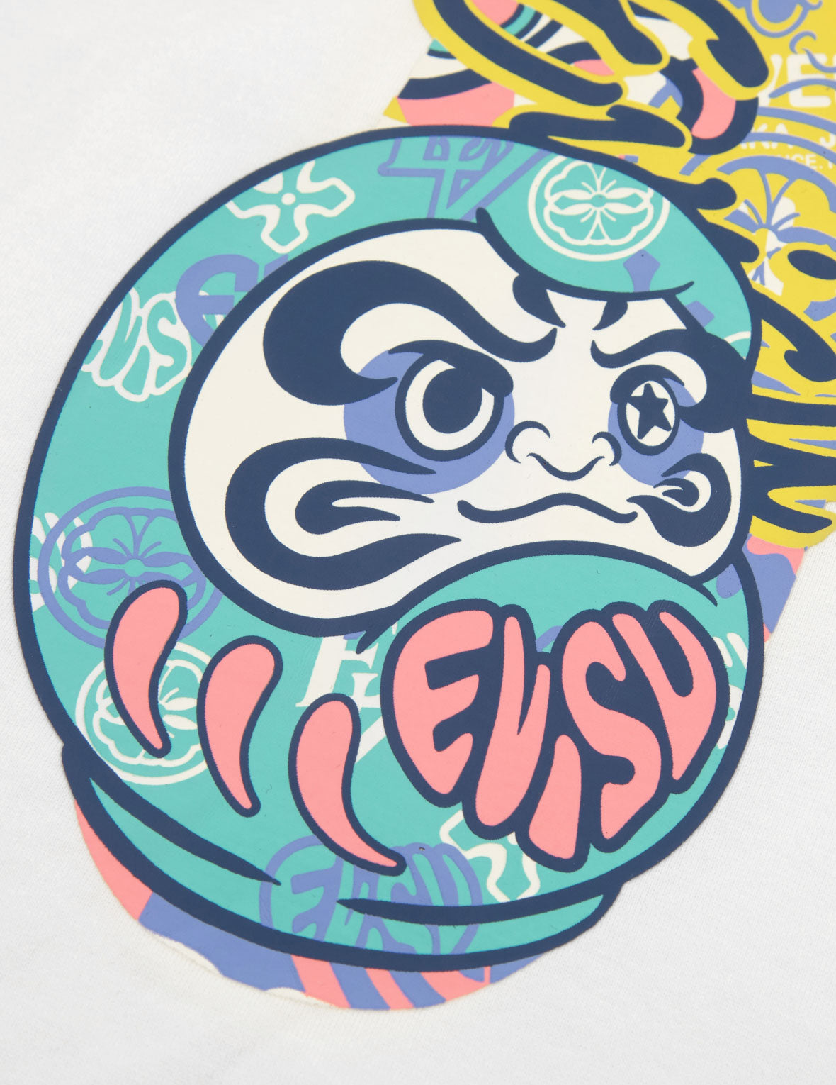 达磨与招财猫图案大M印花超宽版型T恤