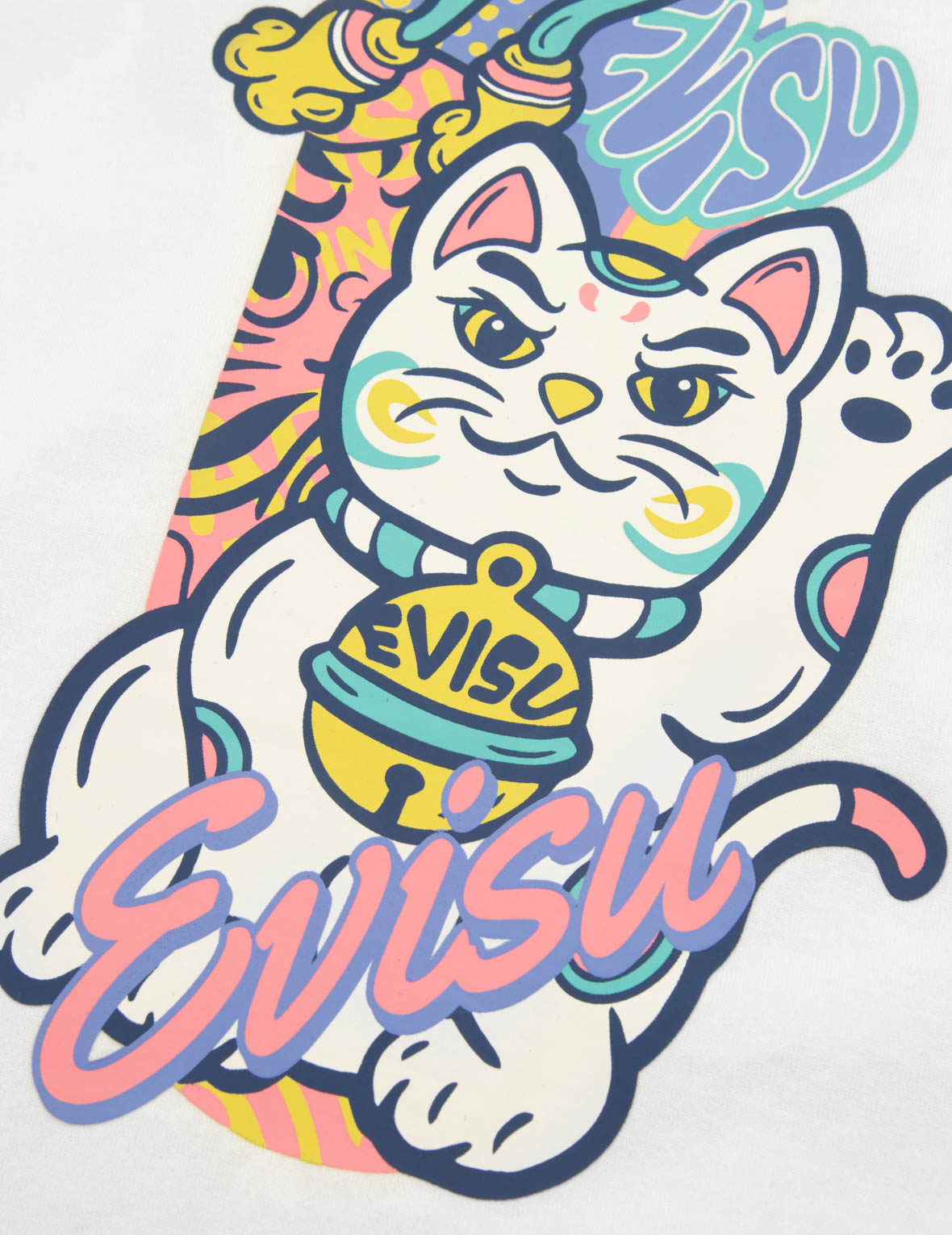 达磨与招财猫图案大M印花超宽版型T恤