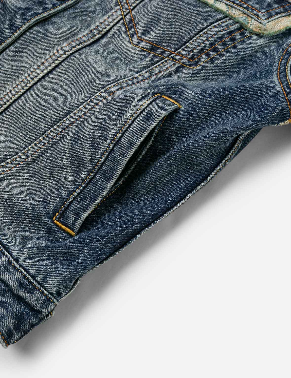 Brocade Inserted Daicock Regular Fit Denim Jacket