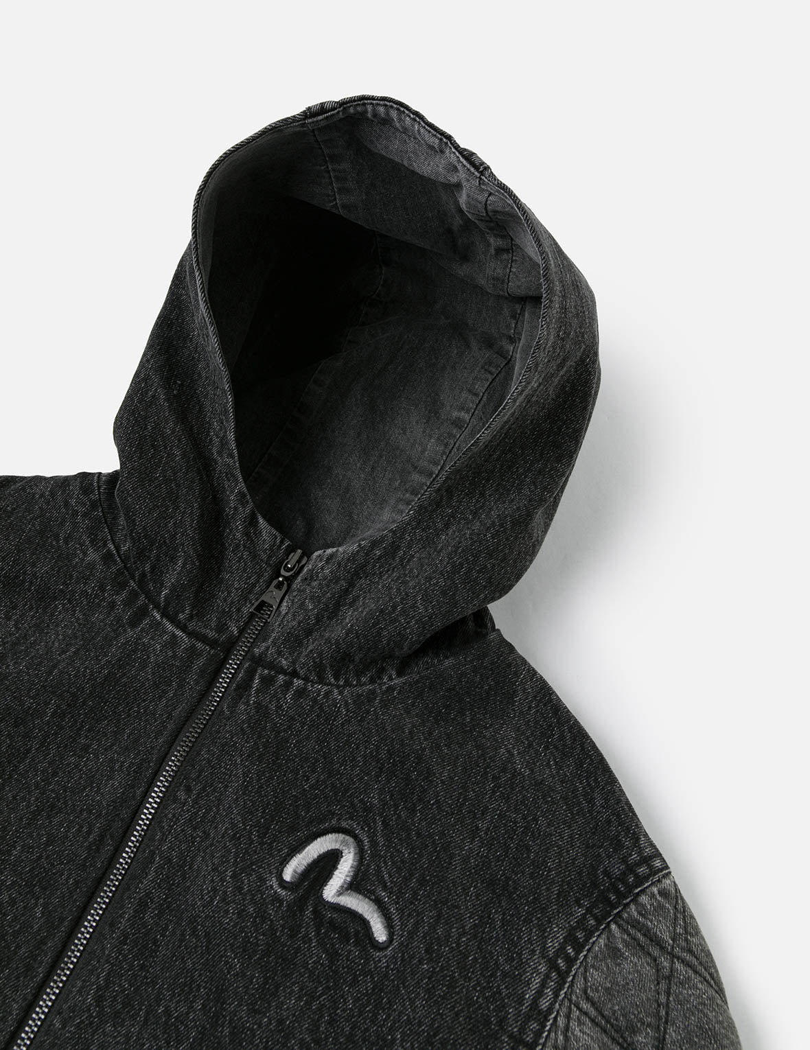 Seagull Embroidery Fashion Fit Hooded Padded Denim Jacket