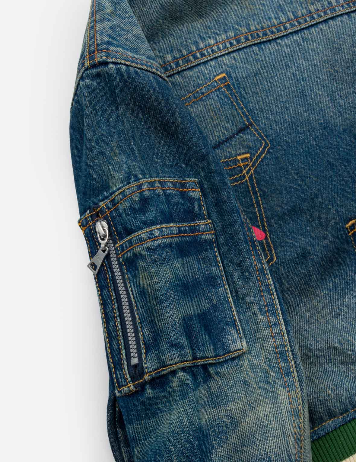 Seagull Multi-Pocket Denim Bomber Jacket
