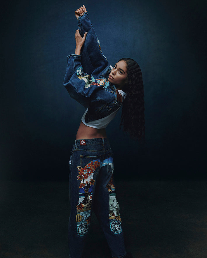 EVISU X MOOSE KNUCKLES 浮世绘牛仔裤