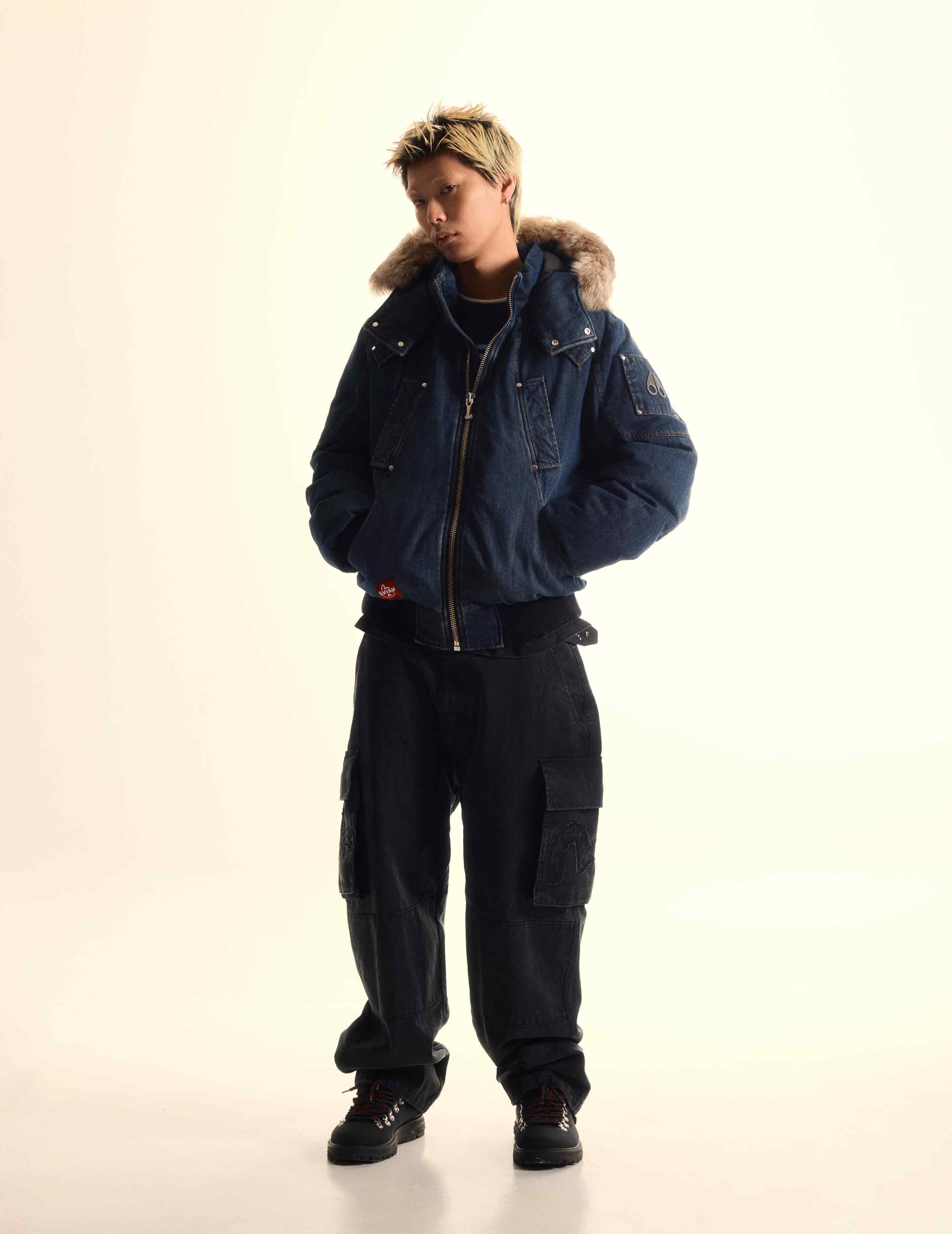 EVISU X MOOSE KNUCKLES 浮世绘牛仔飞行员羽绒