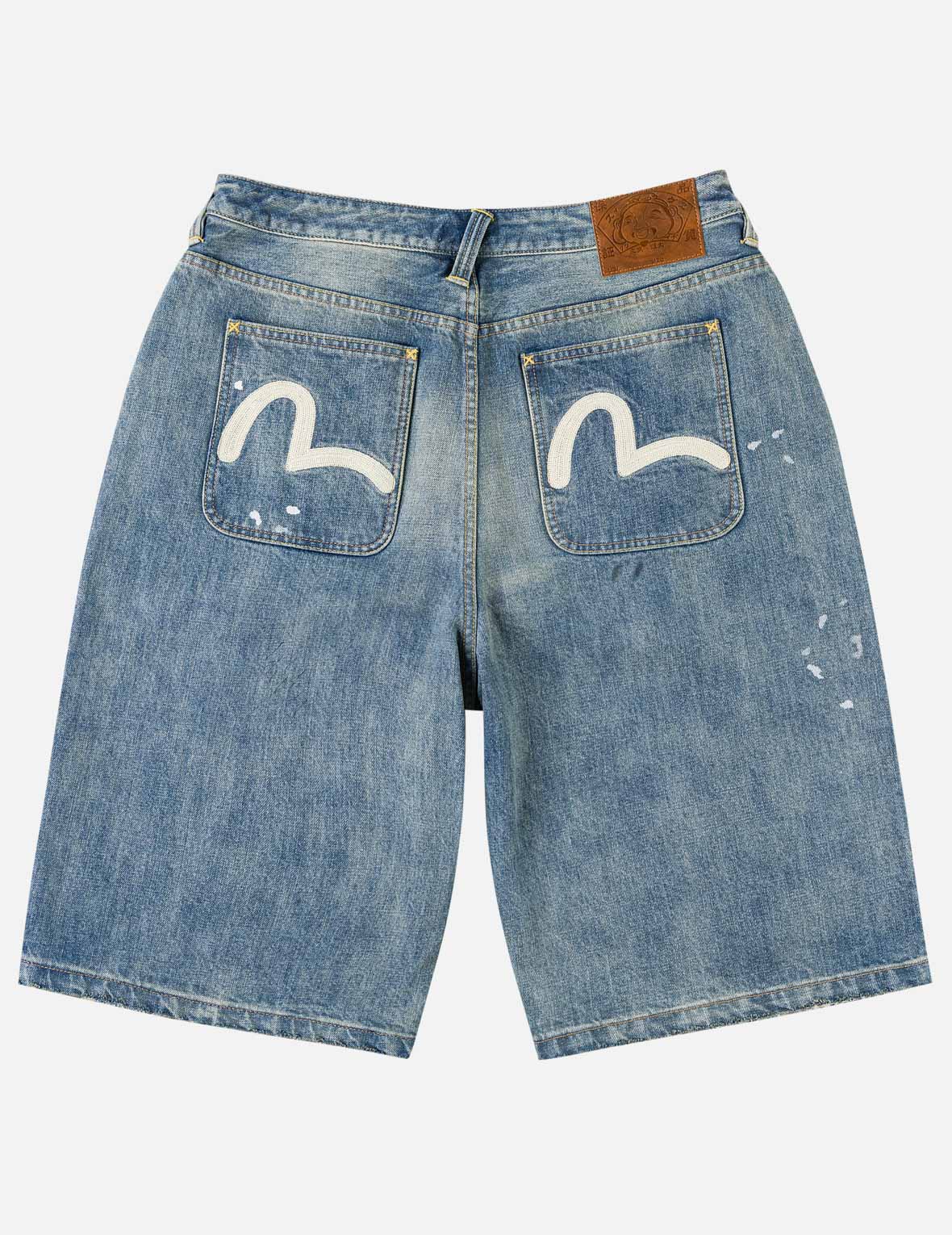 Ink-Splash Washed Seagull Embroidery Jorts