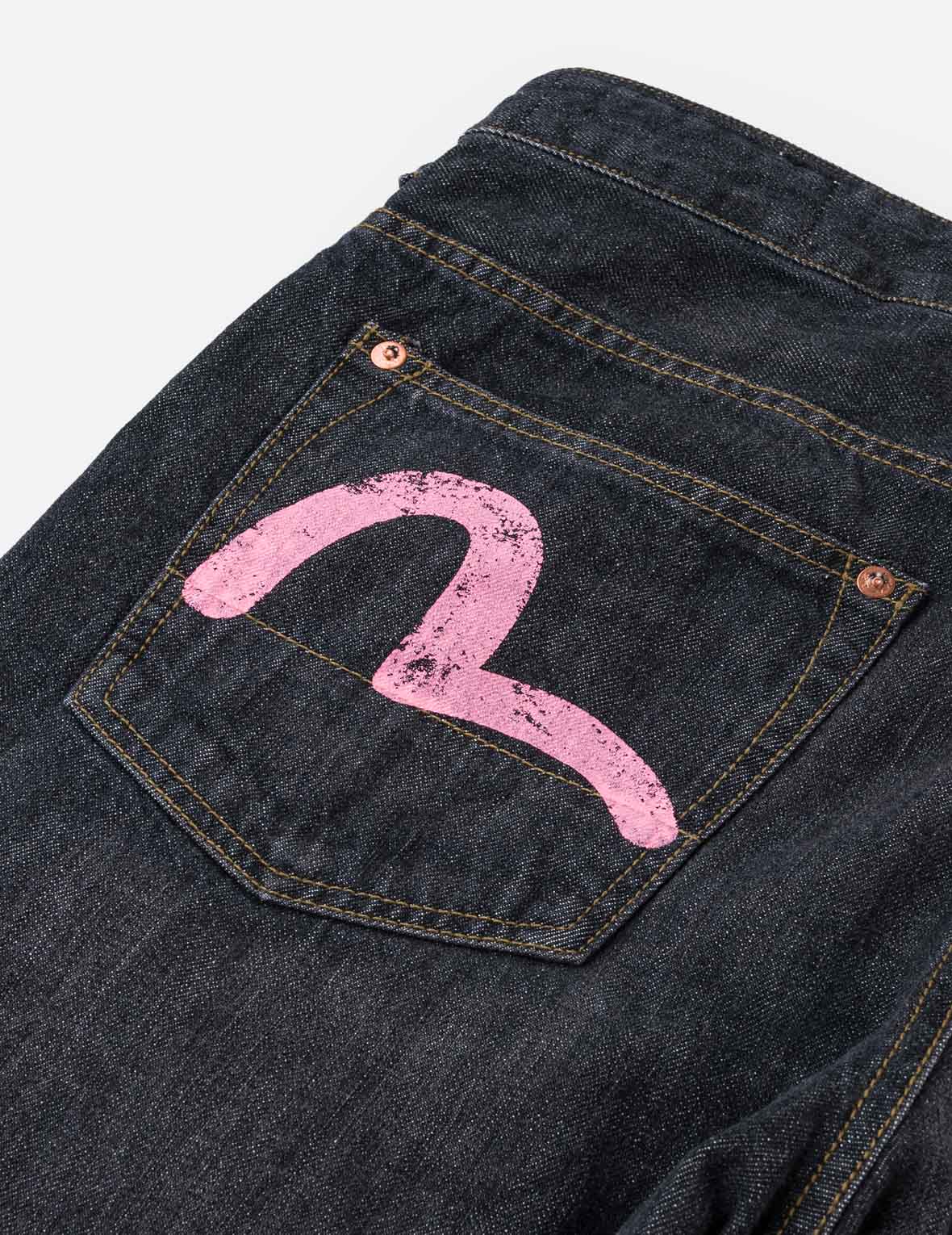 Black Washed Seagull Print Taper Fit Jeans #2017