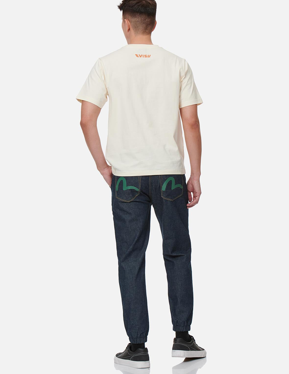Seagull Print Denim Jogger Pants