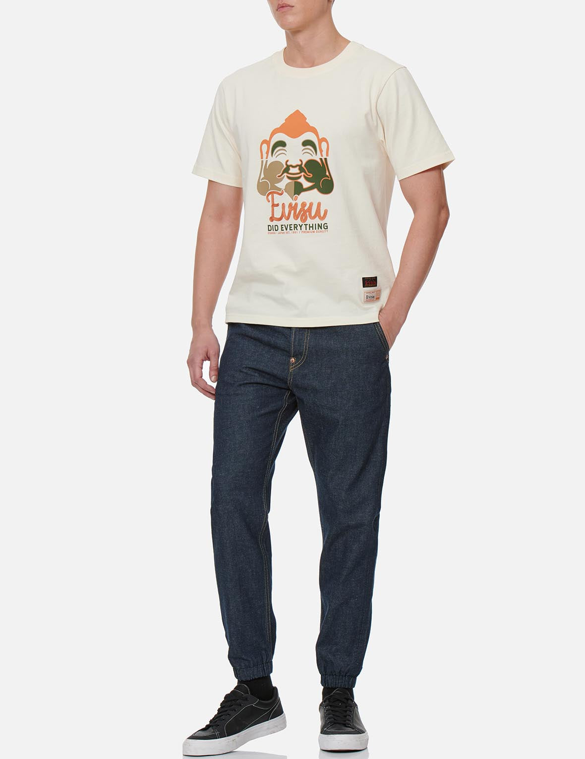 Seagull Print Denim Jogger Pants