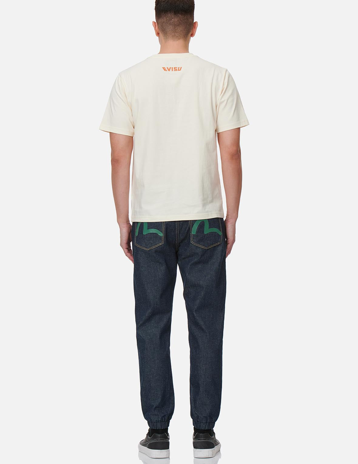 Seagull Print Denim Jogger Pants