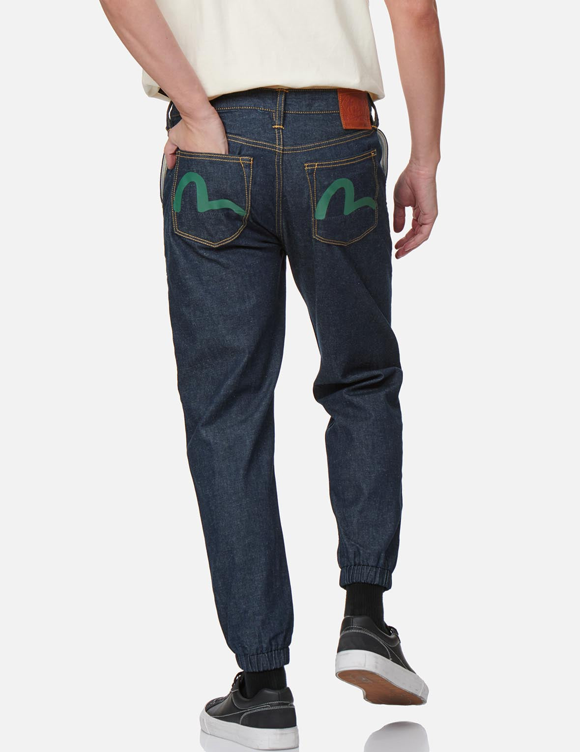 Seagull Print Denim Jogger Pants