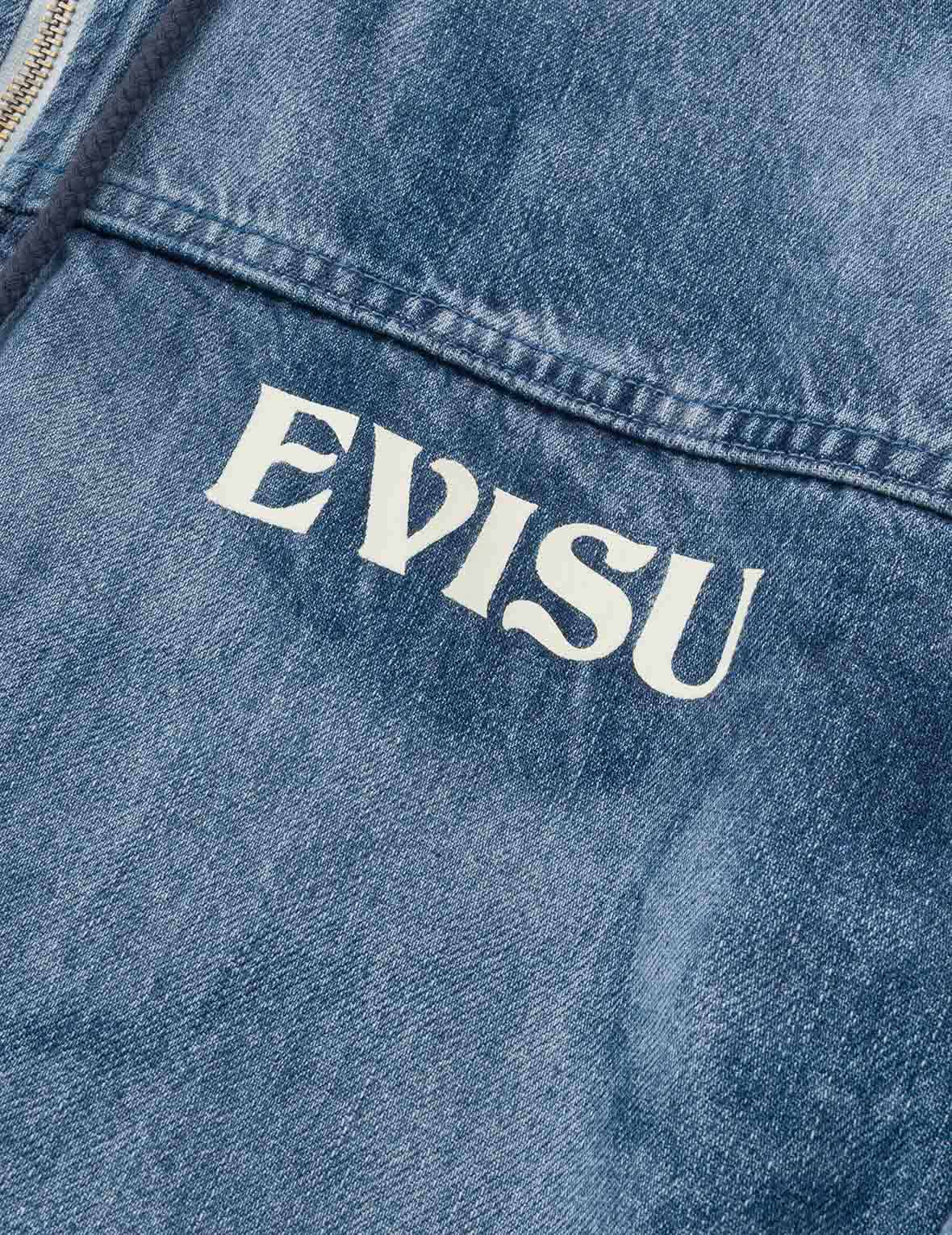 钓鱼翁佛头印花宽版连帽牛仔外套