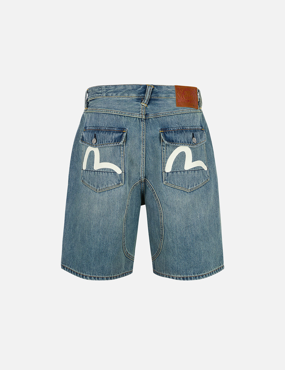 Seagull Print Regular Fit Denim Shorts