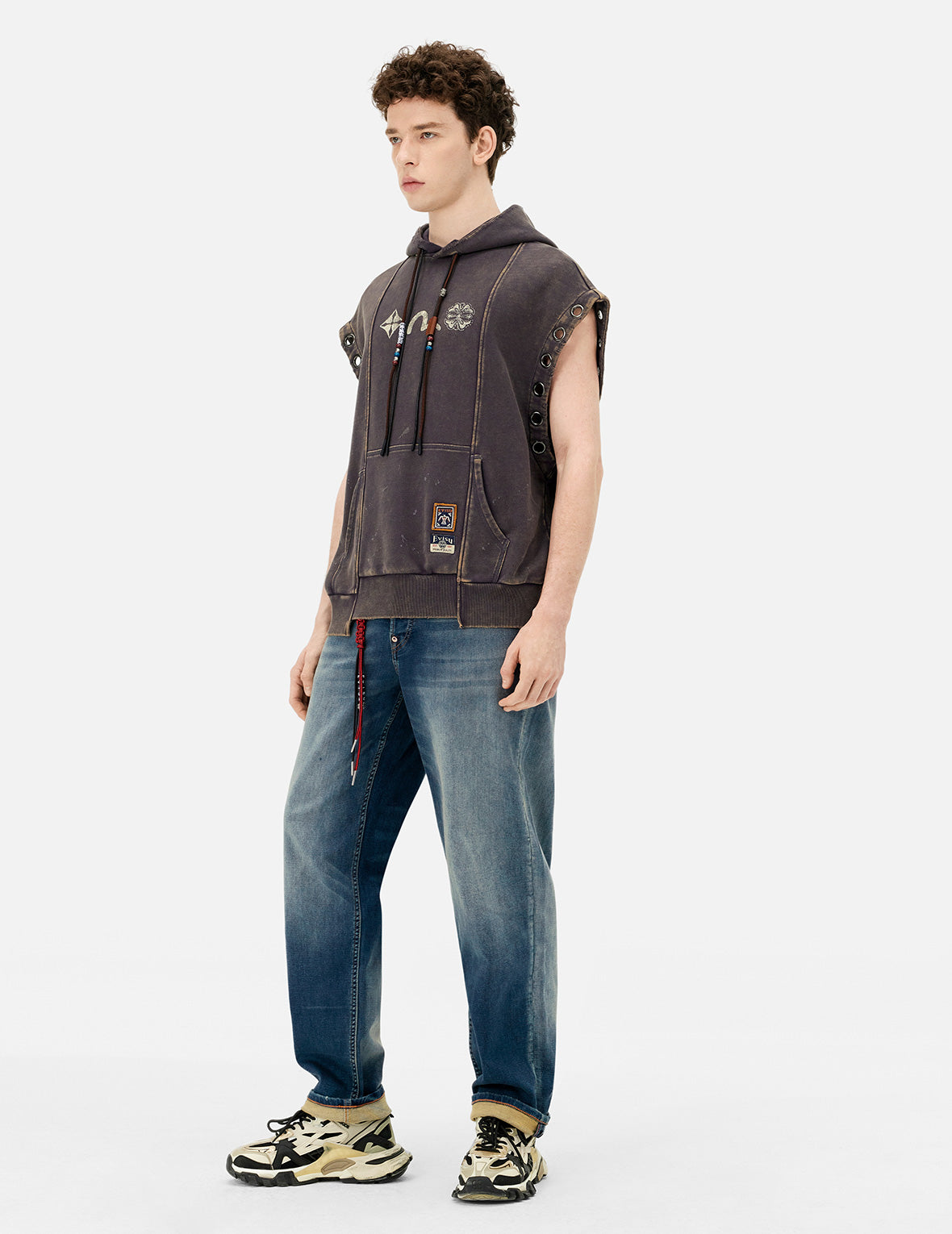 Seagull Embroidery with Hand-Woven Lanyard Relax Fit Jeans #2030