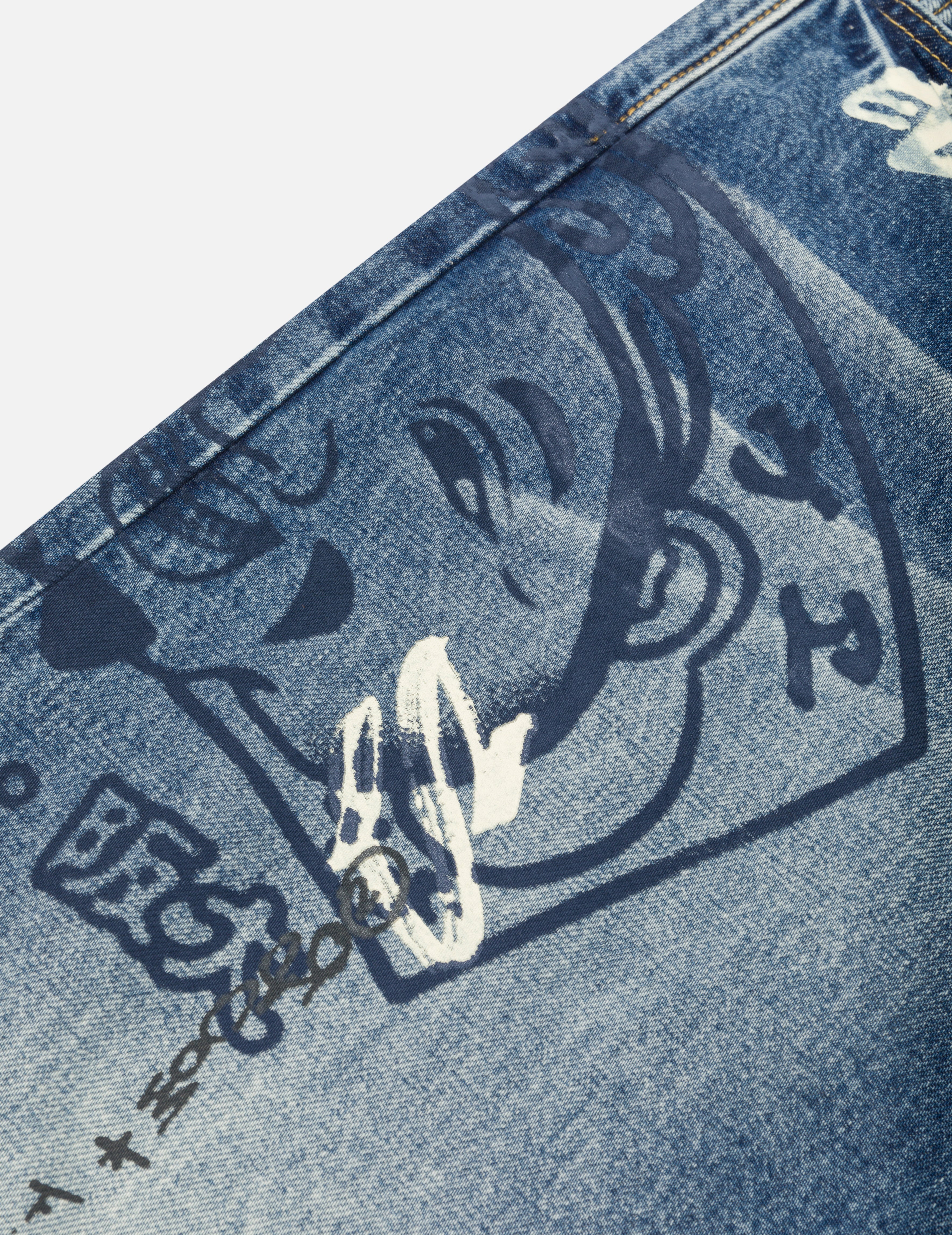 涂鸦印花常规牛仔裤 #2000