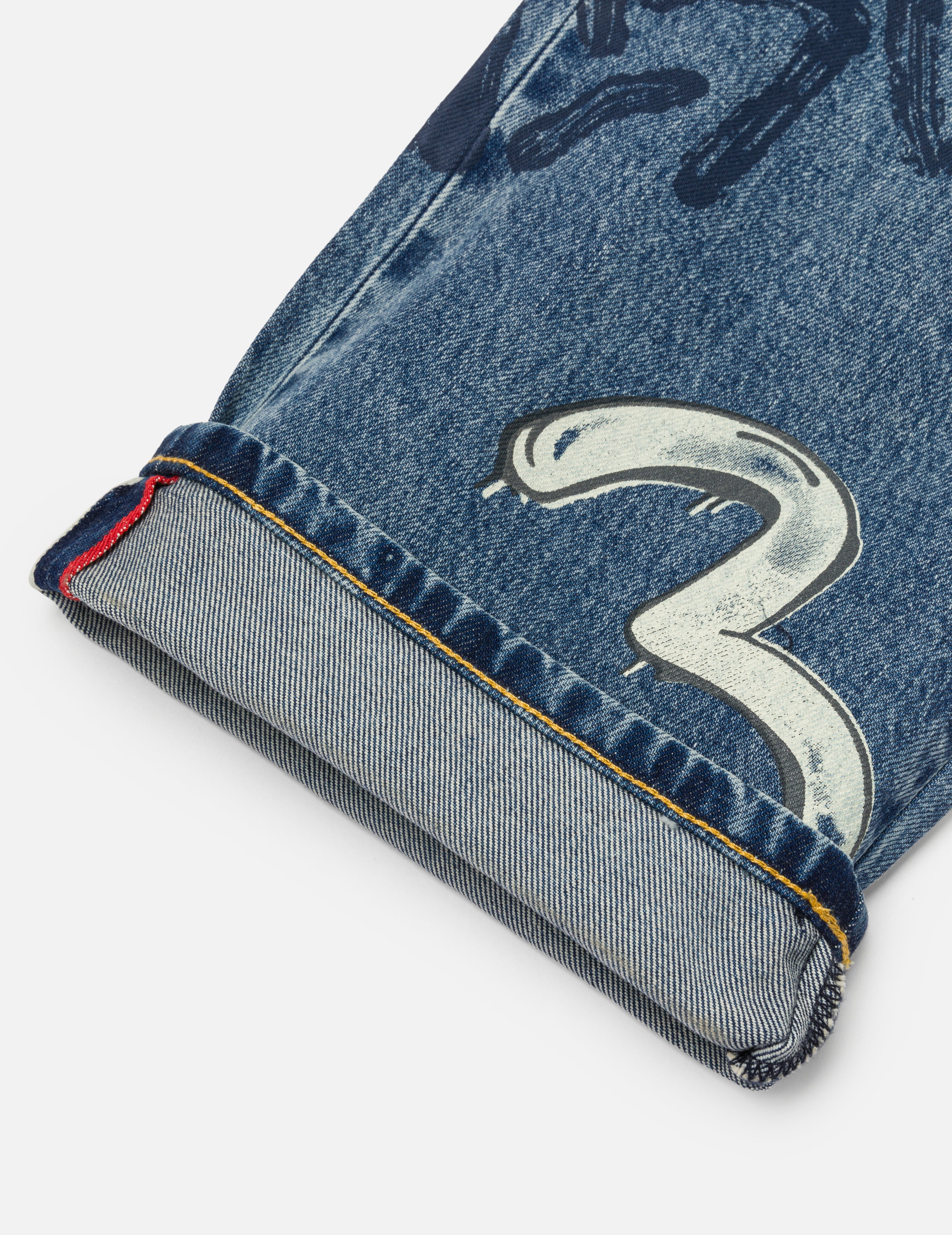 涂鸦印花常规牛仔裤 #2000