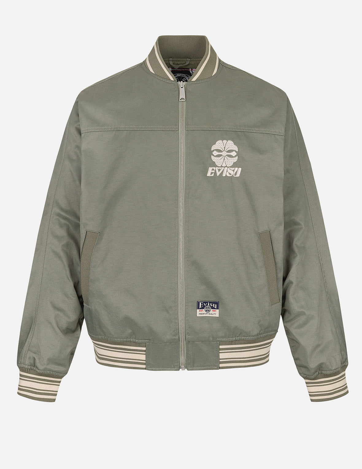 Denim Inserted Daicock with Kamon Embroidery Regular Fit Bomber Jacket