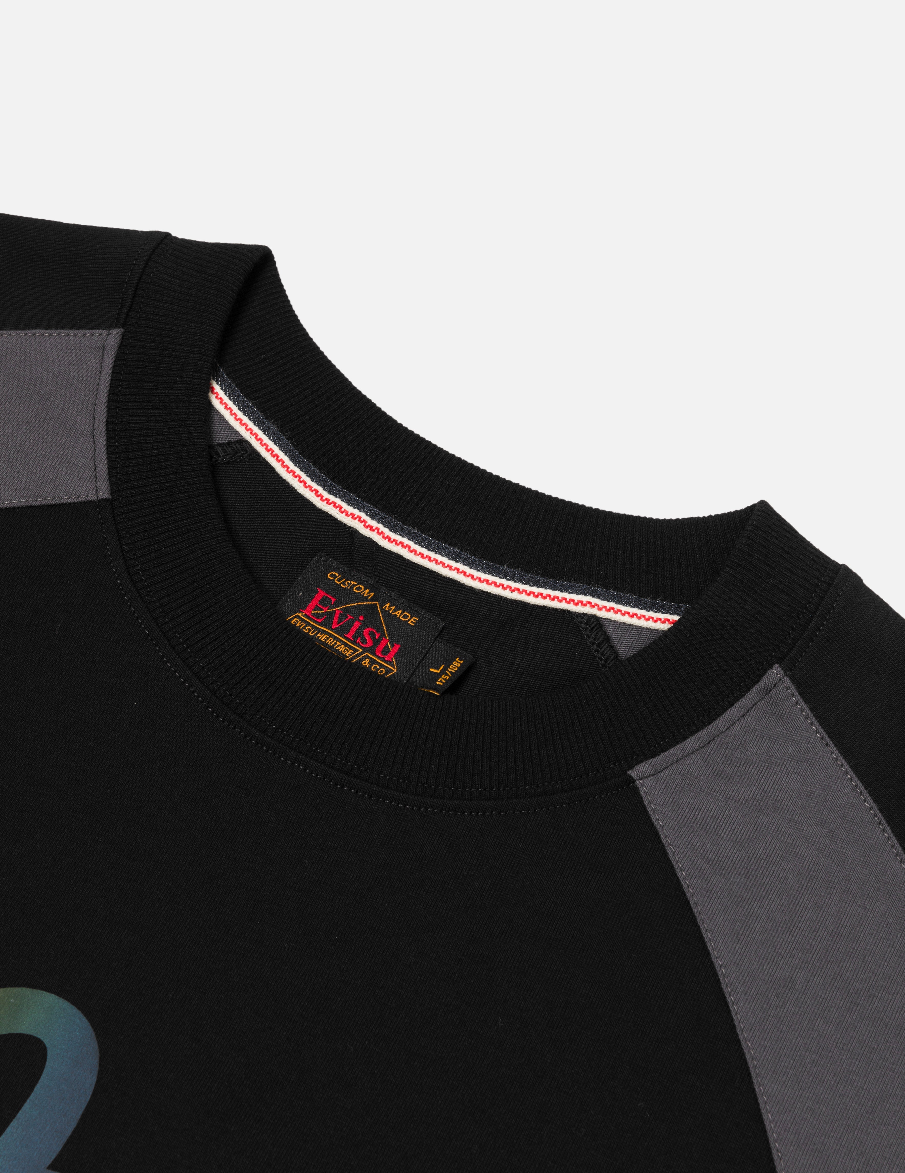 Panel Blocking with Colorful Logo Print Loose Fit T-Shirt