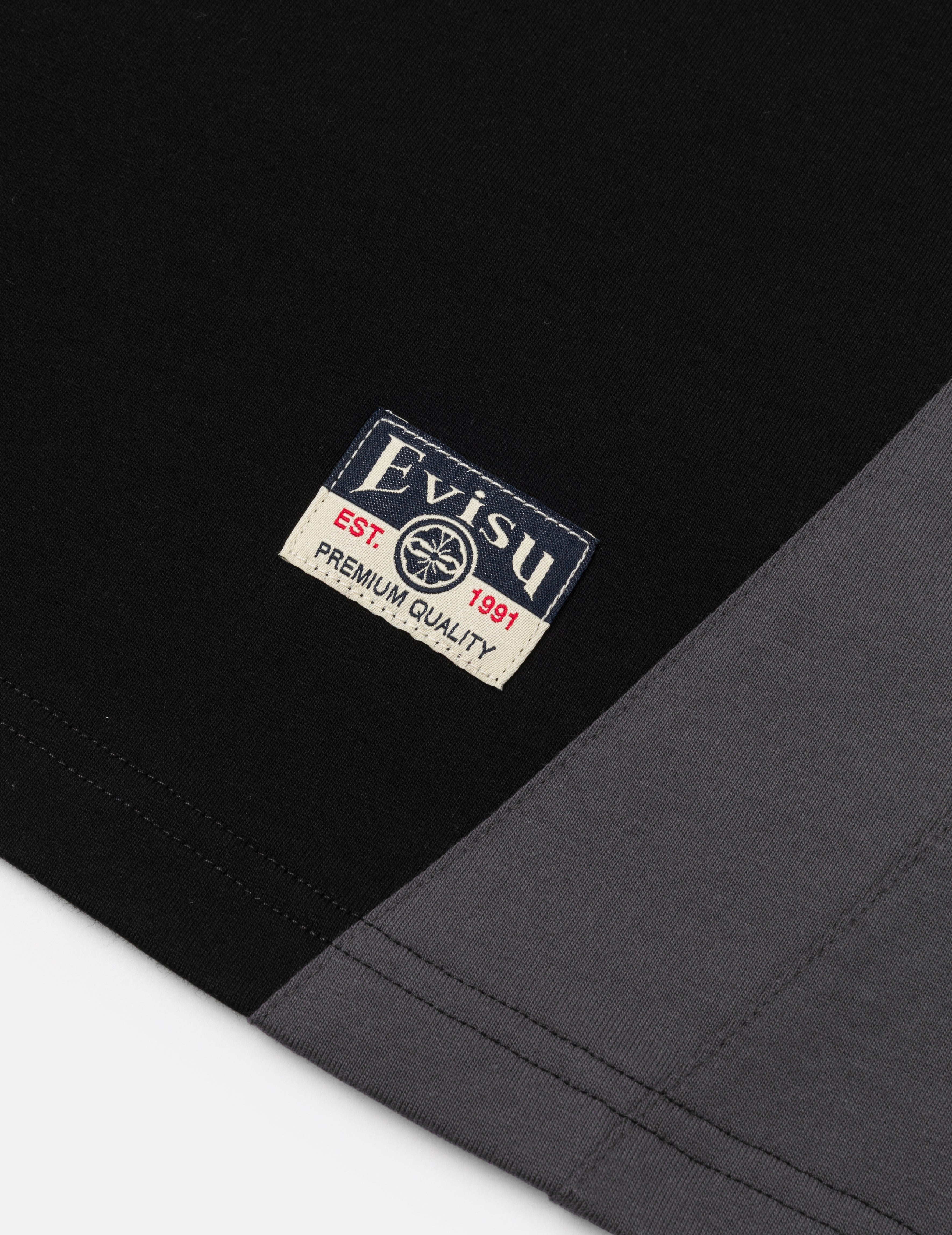 Panel Blocking with Colorful Logo Print Loose Fit T-Shirt