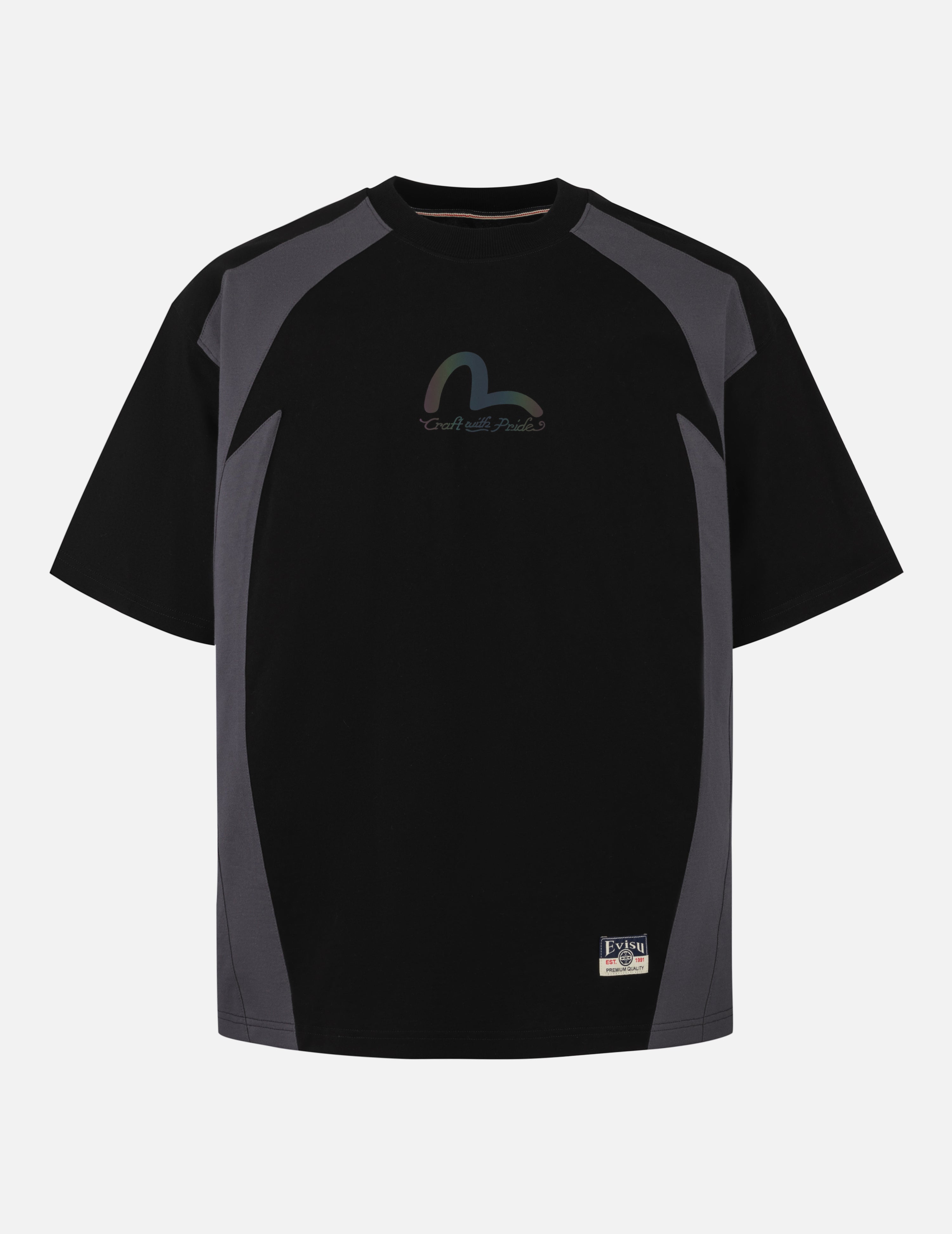 Panel Blocking with Colorful Logo Print Loose Fit T-Shirt