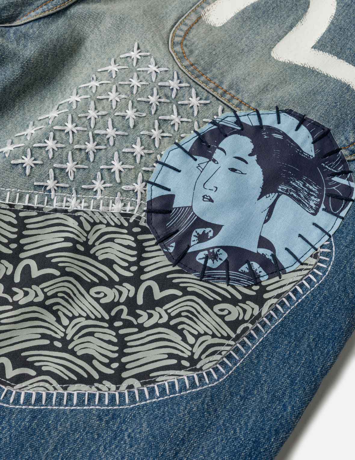 刺子绣拼布牛仔短裤
