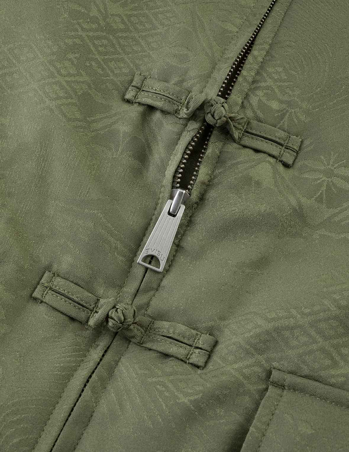 Allover Jacquard Padded Chinese Jacket - Green