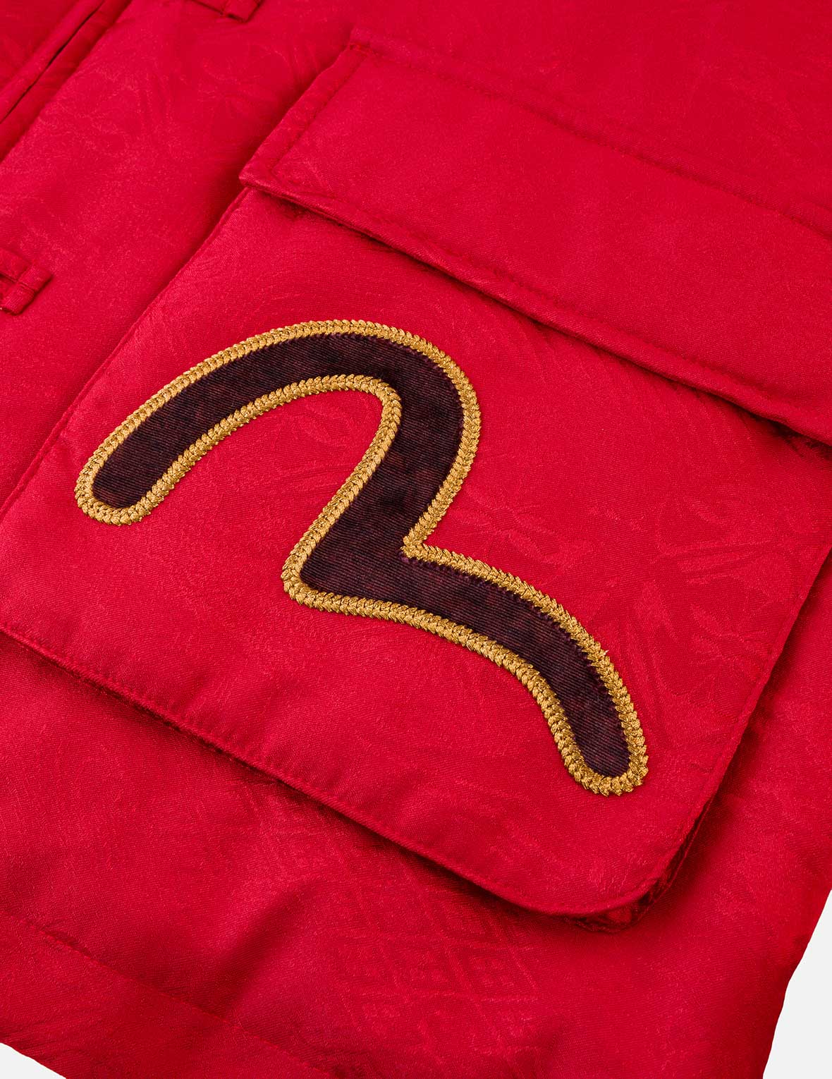 Allover Jacquard Padded Chinese Jacket - Red