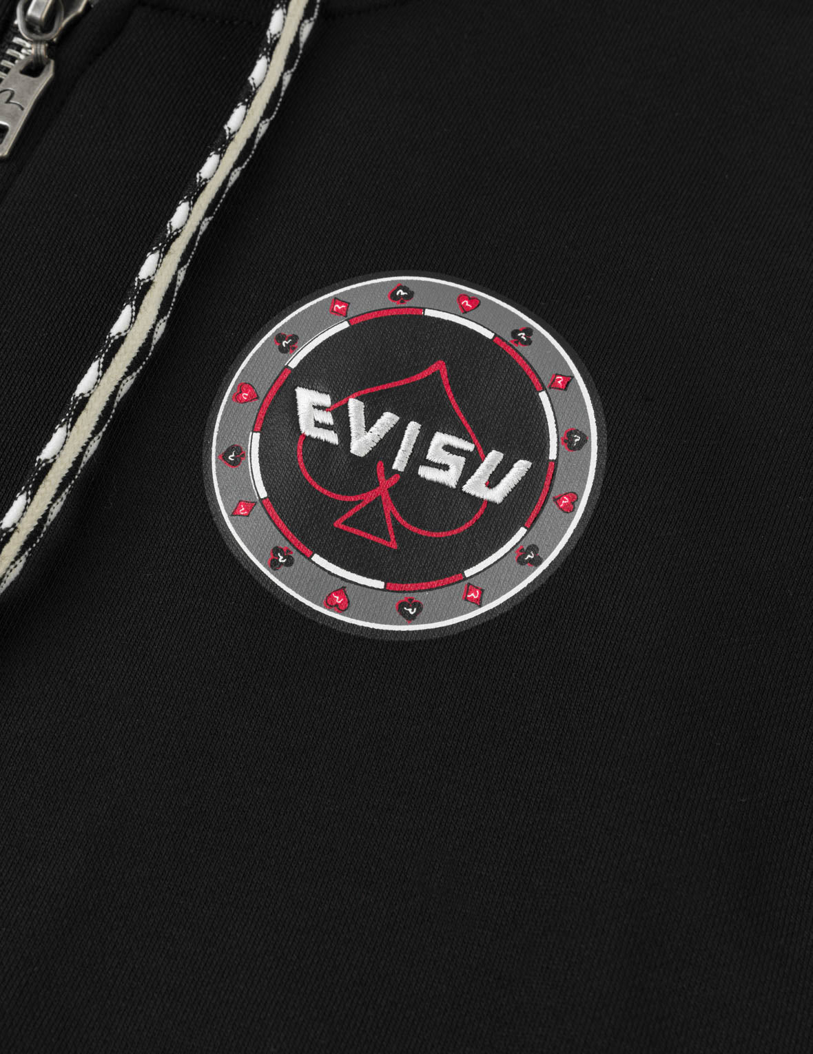 Poker Spade Embroidery Zip-up Hoodie - Black