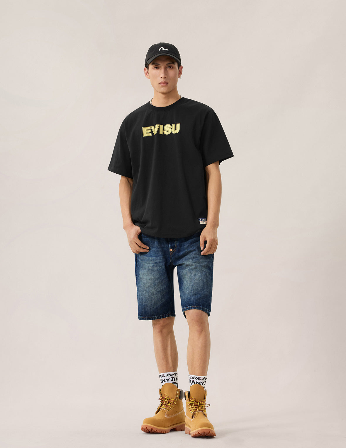 竹叶刺绣山水家纹T恤