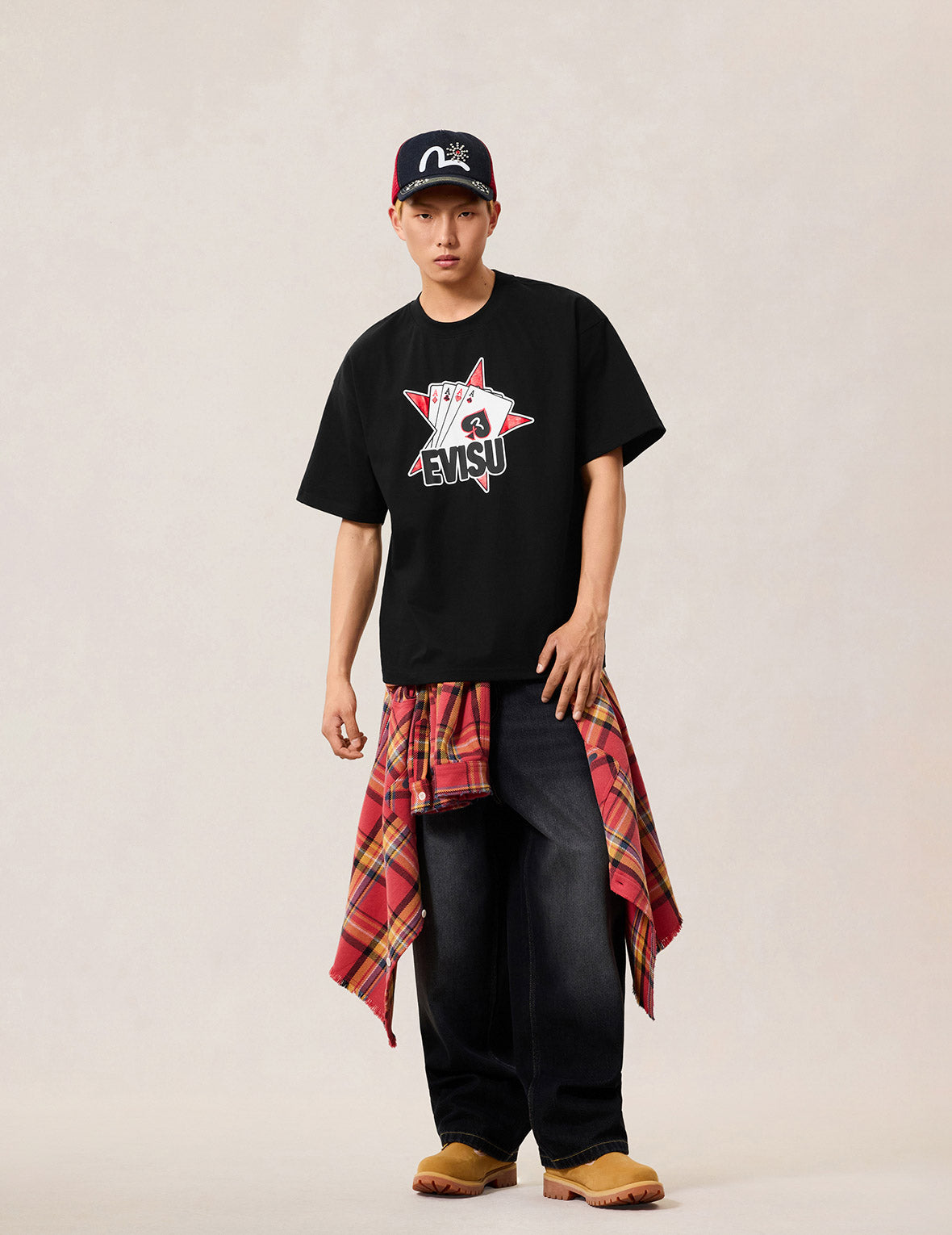 扑克王牌植絨星T恤 - 黑